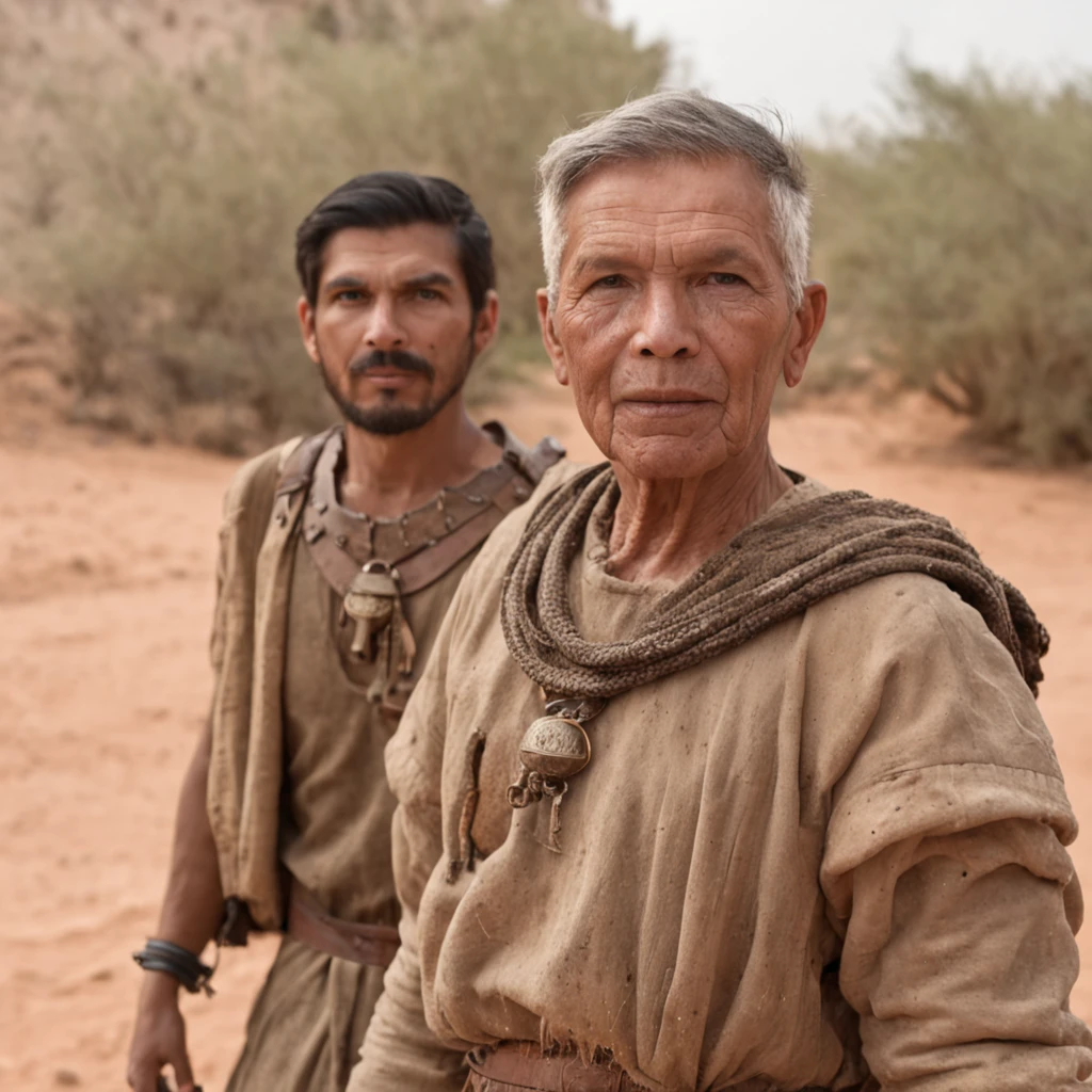 dois homens, Hero of the Bible, no deserto, near an ancient city