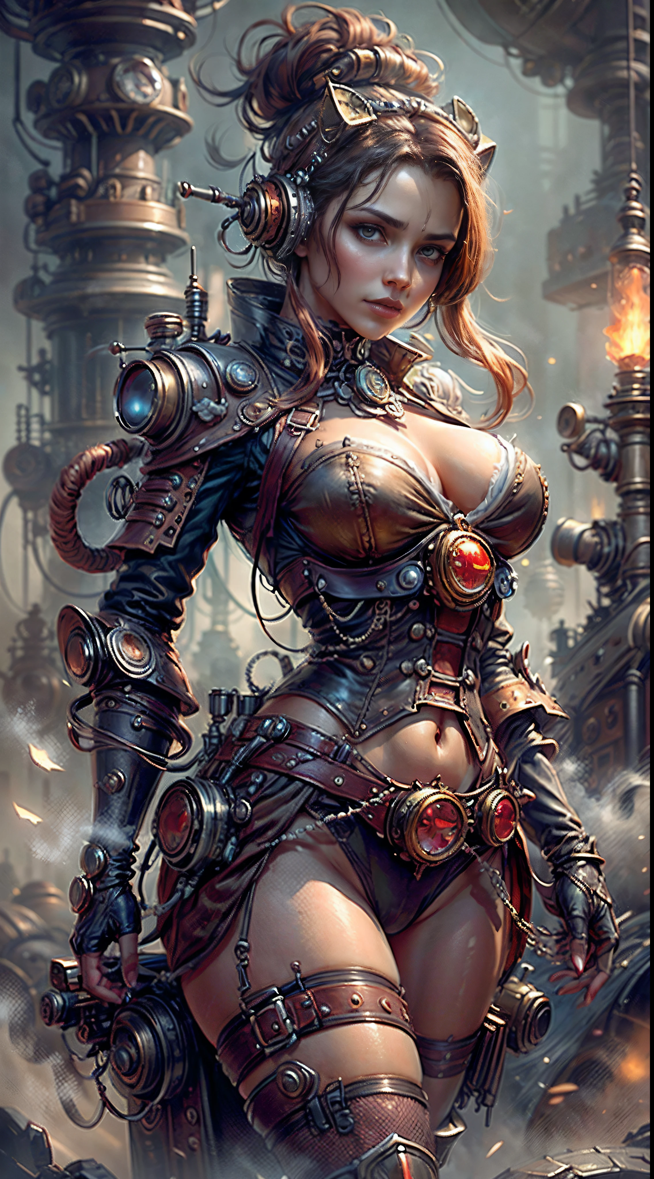 There's a sexzy Indian 1woman with a dark steam-powered skin, com peitos grandes,Visual real,capacete, arte conceitual steampunk, Sexzy full-body view from top to bottom, sentado na cadeira queen punk vapor,Dark smoke mist background,arte steampunk digital, arte steampunk de alta qualidade, Wojtek FUS, arte digital steampunk, Detailed wild steampunk illustration, Portrait of a mechanical woman of gold and copper, arte steampunk, Estilo de arte Dieselpunk, cyberpunk Steampunk, estilo de fantasia steampunk, Arte digital altamente detalhada em 4k, sci-fi steampunk((FOTOGRAFIA 8K)), HDR ,SUPER REALISTA,RAW, DETALHES HIPER-REALISTA, (cinematic style)CORES VIVAS