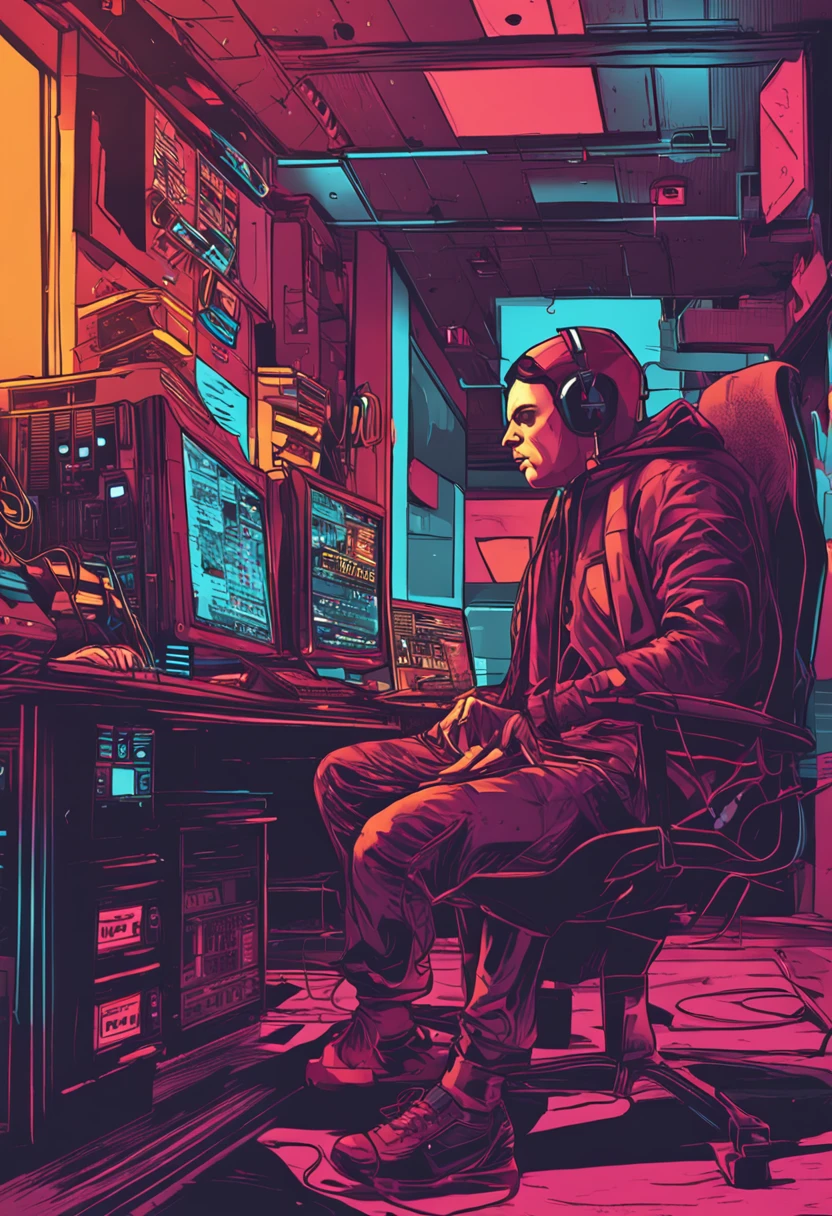 A Hacker sit in front of studio