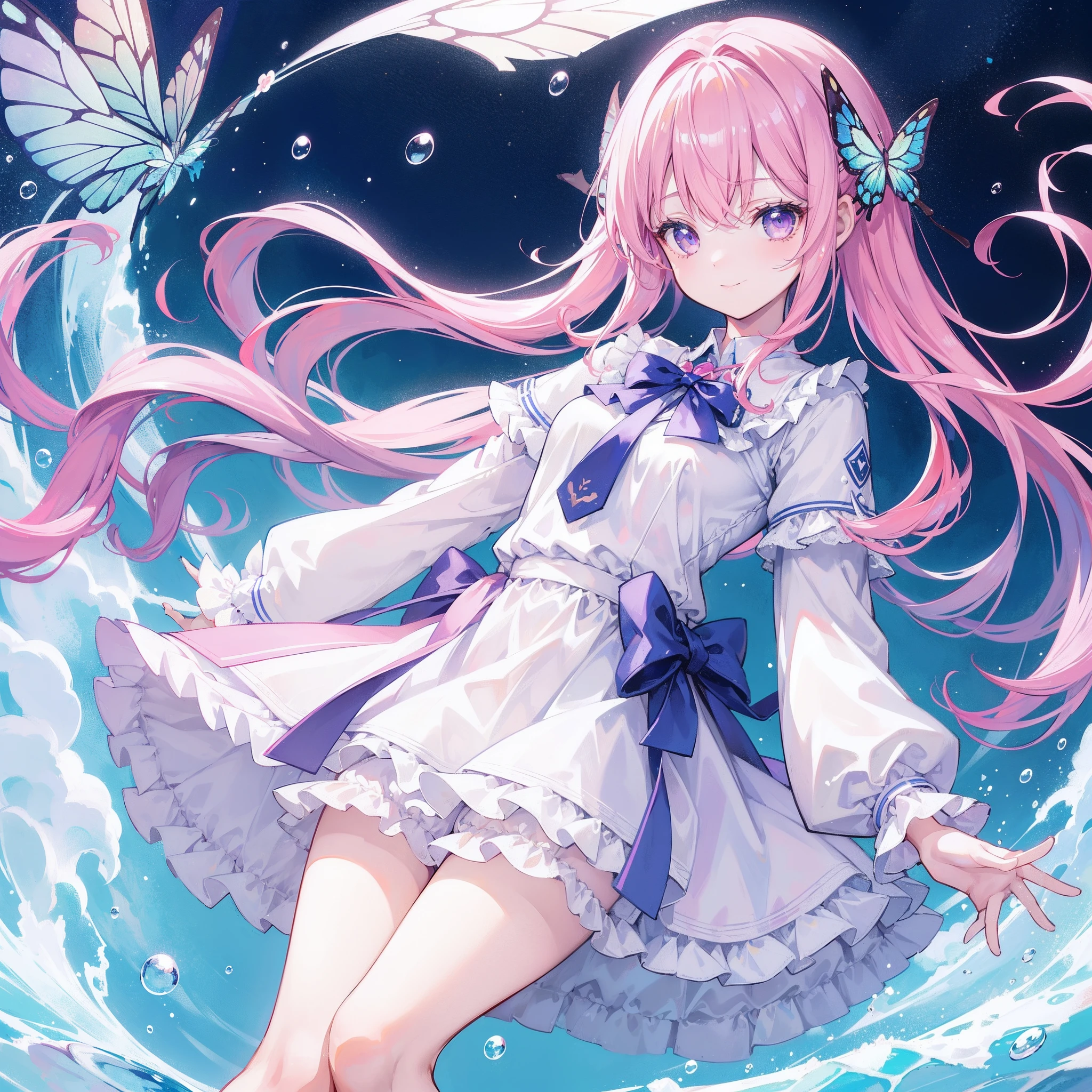 mermaidモチーフのMagical girl、Highest quality、Loriータ、Confused eyes、Primary school students、small、、Young Girl、Water Manipulation Magic、水を司るMagical girl、beautiful girl、cute、Full-body portrait、light blue、Have a koto、Playing the lyre、Clear eyes、pose、Magic Exerciseermaid、Magical girl、front、Deathblow、真front、high resolution、真frontを向いている、cool