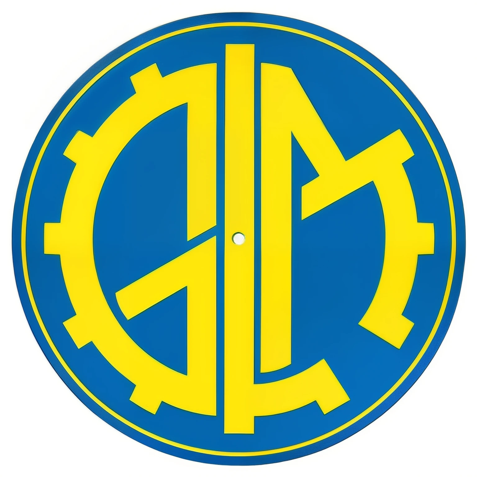 4k, melhor qualidade, Detalhes altos, keep the original colors a closeup of a blue and yellow logo with a watch, Logotipo redondo, gm, Rounded logotype, circular logo, Gama, 2 d logo, logo arttype, inspired by Ivan Meštrović, lada, Unique logotype, GRIC, Logo, Logo, Brasil, link, Brasil, Golden Average, Anton Migulko, Geral, Logotipo do patch