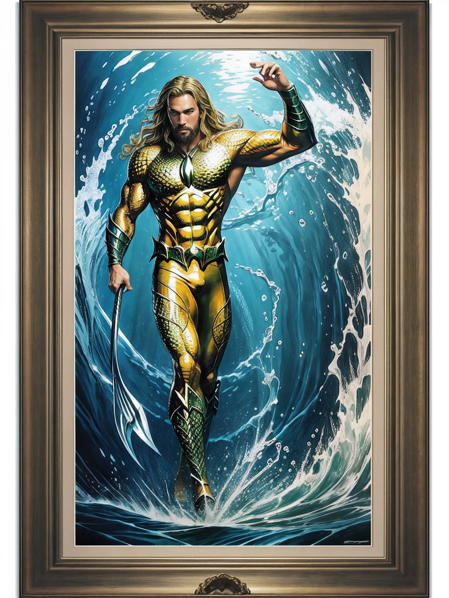 colored pencil drawing, concept art, image framed in the center of the sheet (Aquaman), full body image, loose lines, (color drawing).