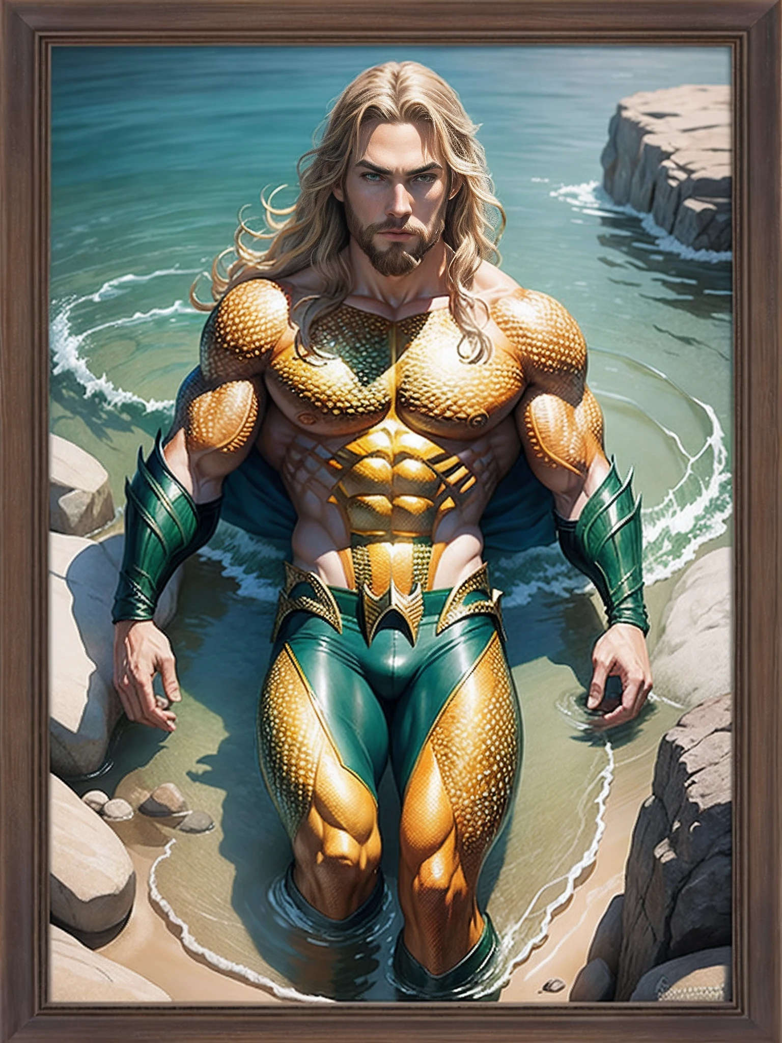 colored pencil drawing, concept art, image framed in the center of the sheet (Aquaman), full body image, loose lines, (color drawing).