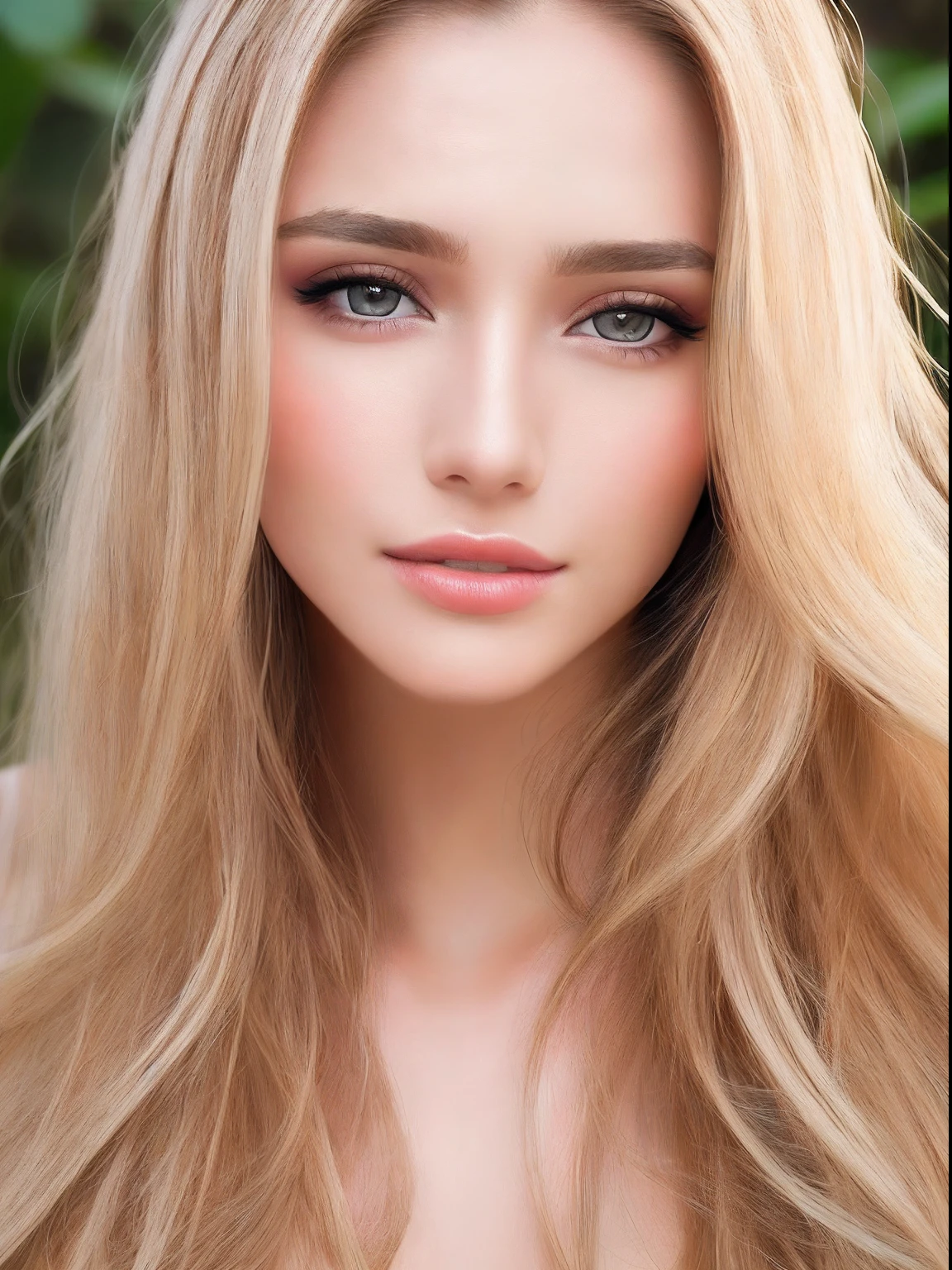 HD quality, maximum detail, macro portrait full body of the beautiful woman, field depth, perfect woman, 25 years, makeup, long hair, perfect face, pretty mouth, pretty nose, sensual woman, totally gorgeous, face with sarcastic expression, caucasian, blond hair, evil look, v-shaped shirt, realistic, details, style: Detailed photo