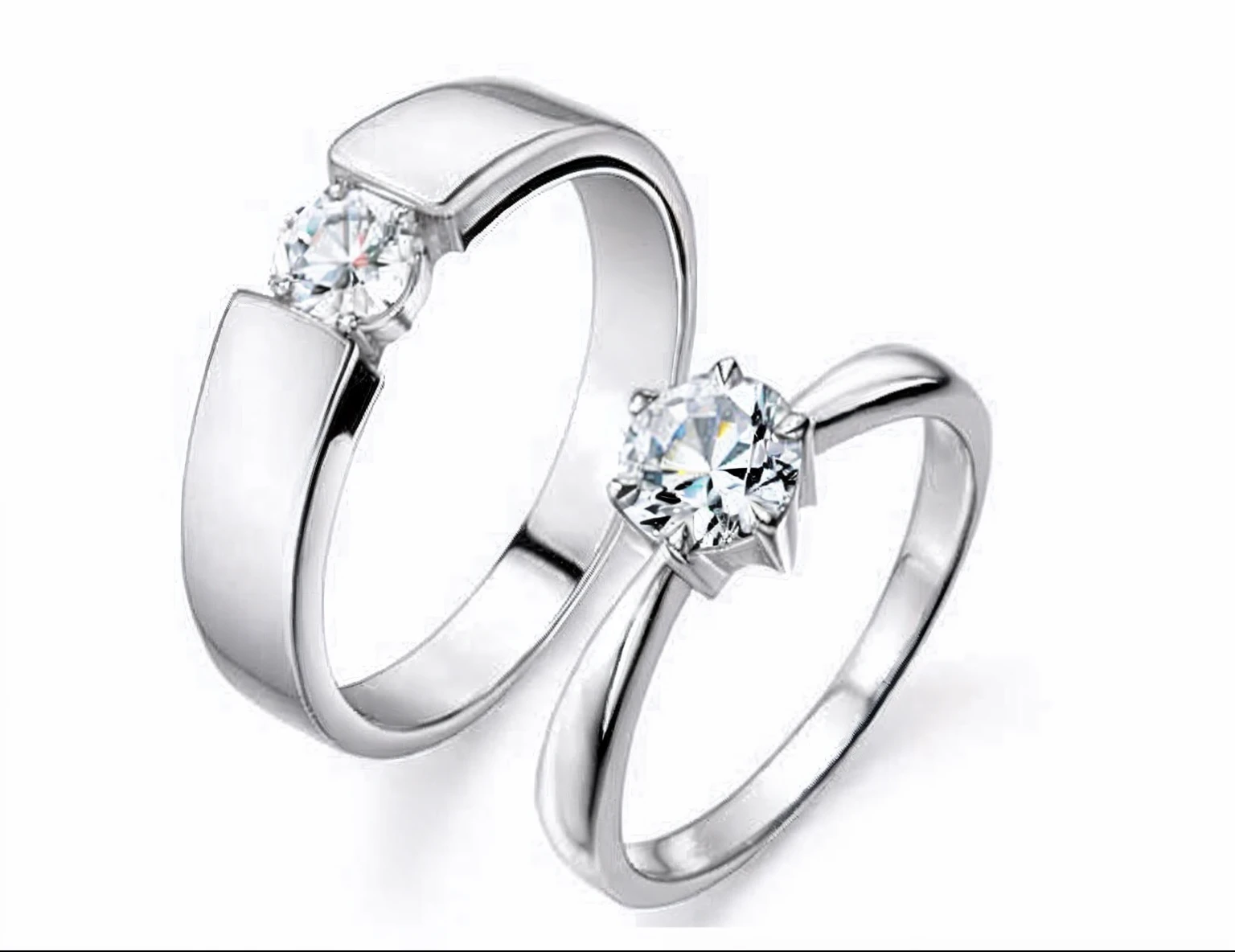 A pair of diamond-encrusted rings sit side by side, magic crystal ring, “diamonds, magic ring with a diamond, Cute, Nipple Ring, silver trinkets, platinum jewellery, elegant gleaming jewelry, nordic wedding ring, ring, The ring is horizontal, engagement ring ads, Romantic!!!, adolable, Cute!, Cute!!!, dramatic”, dramatic ”, beautiful”