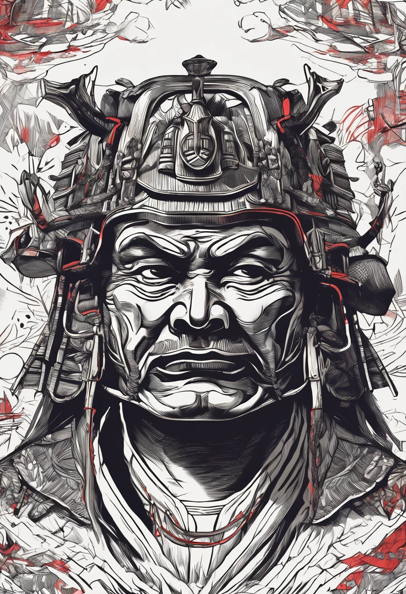 "(((Front view))) Detailed samurai head on a white background, retro aesthetics, foco no personagem, Cinema 4D, 4k resolution, Tons de cores harmoniosas, cor tradicional."