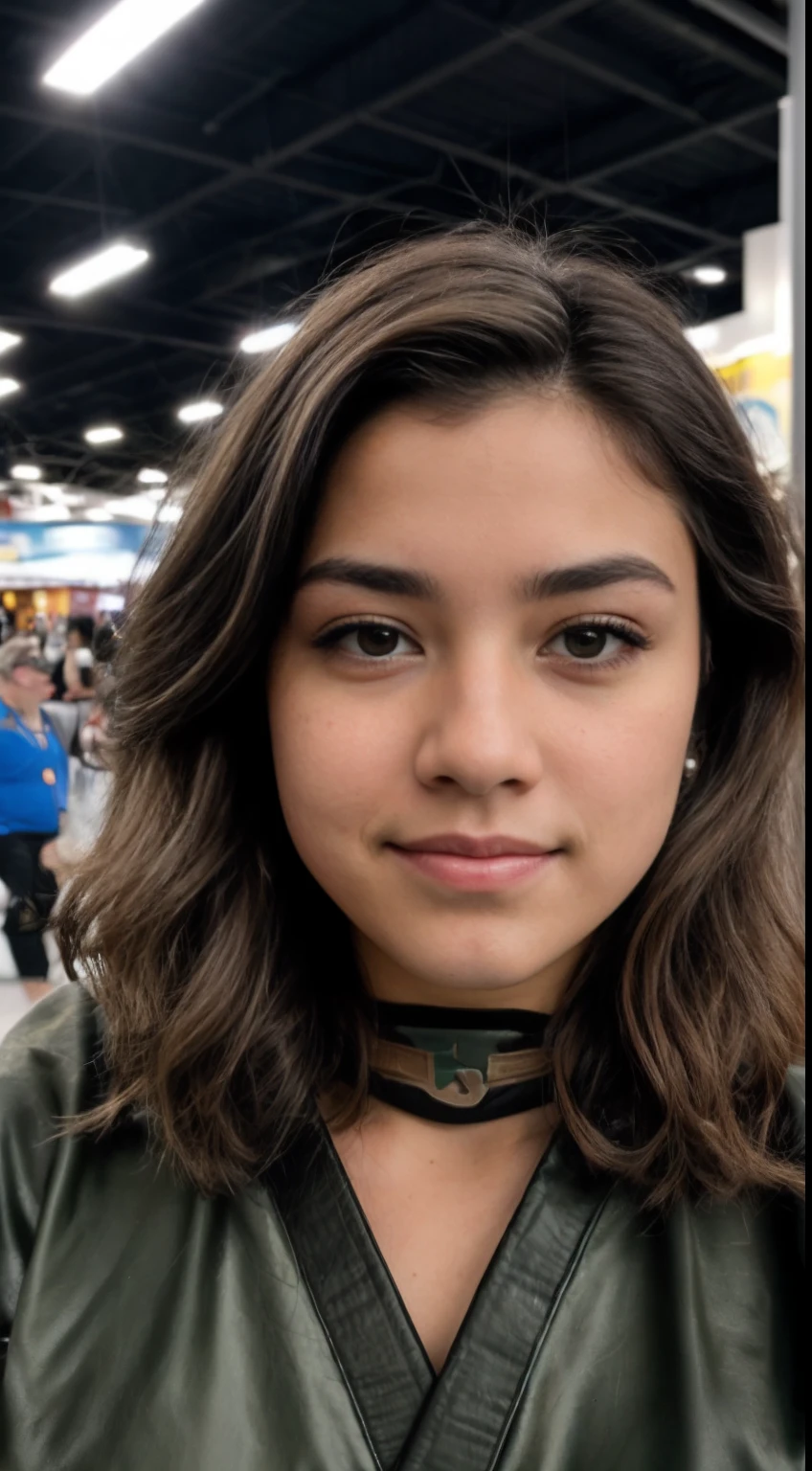 Foto RAW em sequencia, uma foto de uma adolescente anos, ((vestindo como cosplay de jedi, na feira de quadrinhos comic-con)), (((fighting pose))), rosto detalhado, planos de fundo detalhados pouco desfocados, luzes naturais, HDR, foto realista, foto profissional, flerte com o espectador, visual sexy, fotorrealista, Linda, pele natural, 8k UHD, alta qualidade, filmic grain, Fujifilm XT3