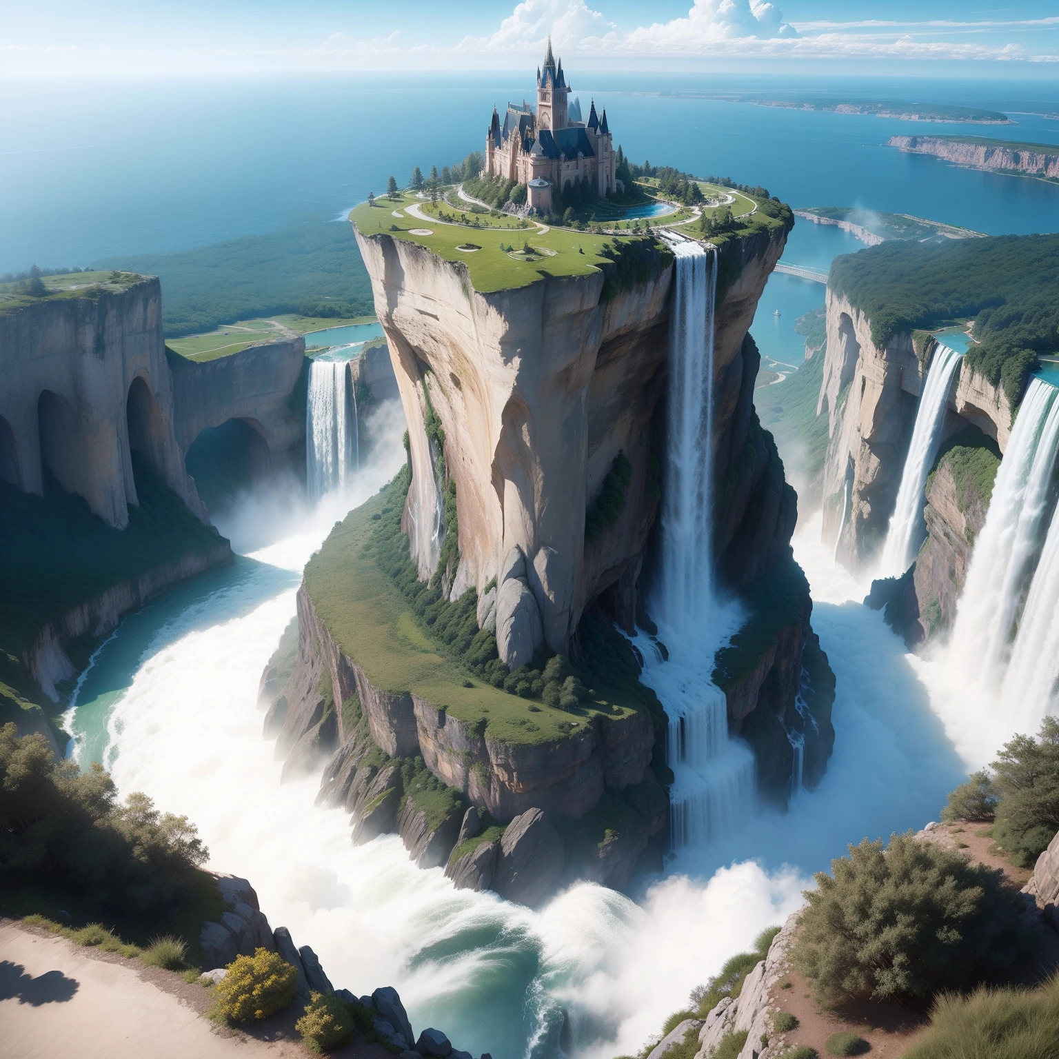 Super huge waterfall Huge cliffs Super huge structure epcot SFArt Top Quality masterpiece 超A high resolution dream