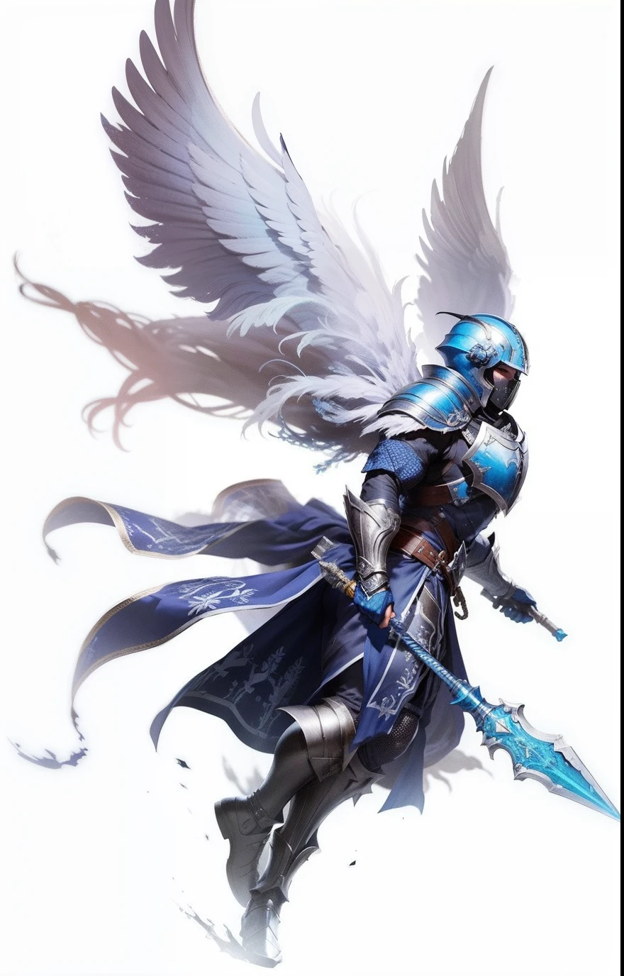 Rpg personagem homem armadura azul com asas brancas