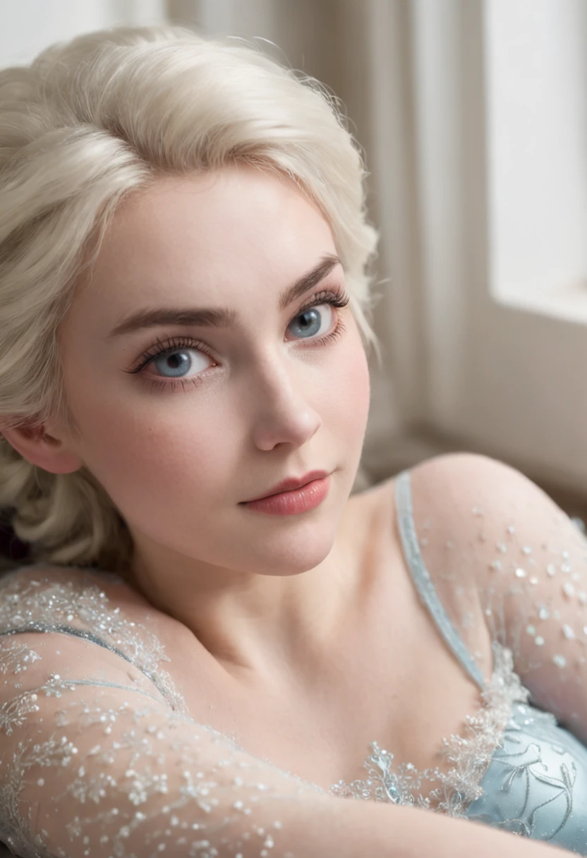 elsa frozen at 18 years old nude at the bed, open legs, pubic hair, walt disney