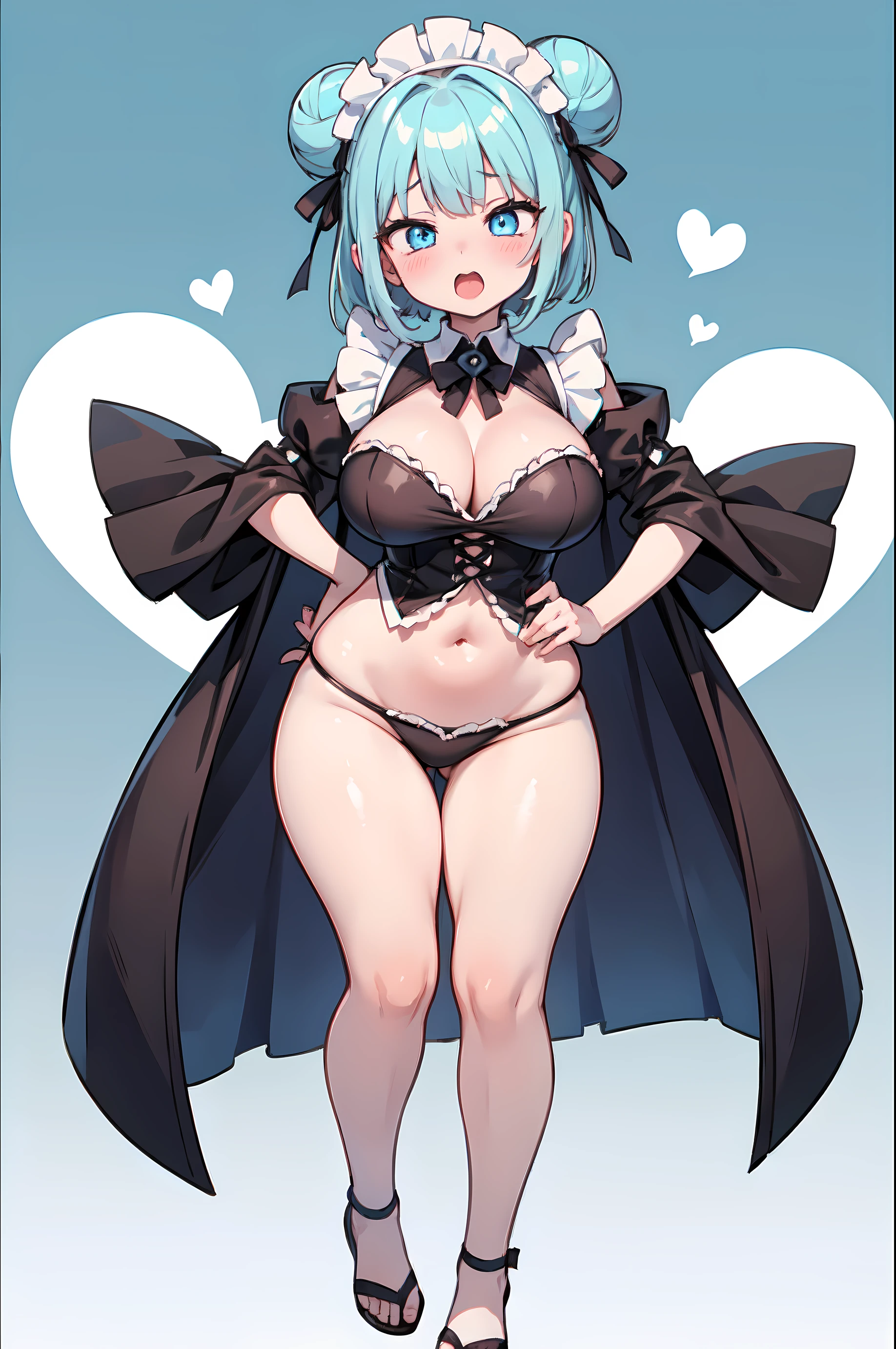 ((masterpiece)), ((best quality)), (ultra detaile:1.2), Pose like an erotic doujinshi character, //, a cute girl, 1girl, (solo:1.2), //, Maid costume, //, beautiful Pastel blue hair, ((beautiful eyes)), white-skinned, Bun hair style, big breasts, Voluptuous body, //, (ahegao:1.3), laughing, full body, gradation, //, Light blue-based heart pattern background, //, shiny-glistening, ultra shiny body, gleaming