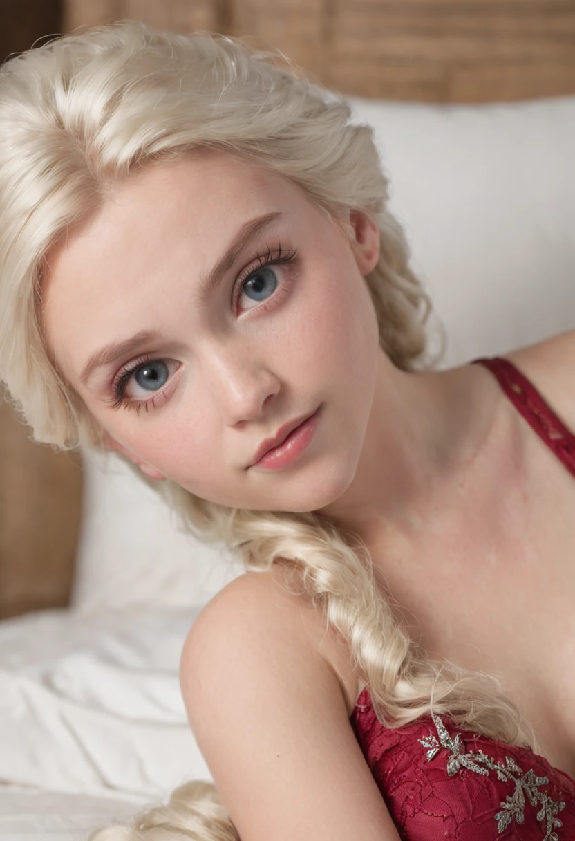 elsa frozen at 18 years old nude at the bed, open legs, (showing pussy), pubic hair, walt disney
