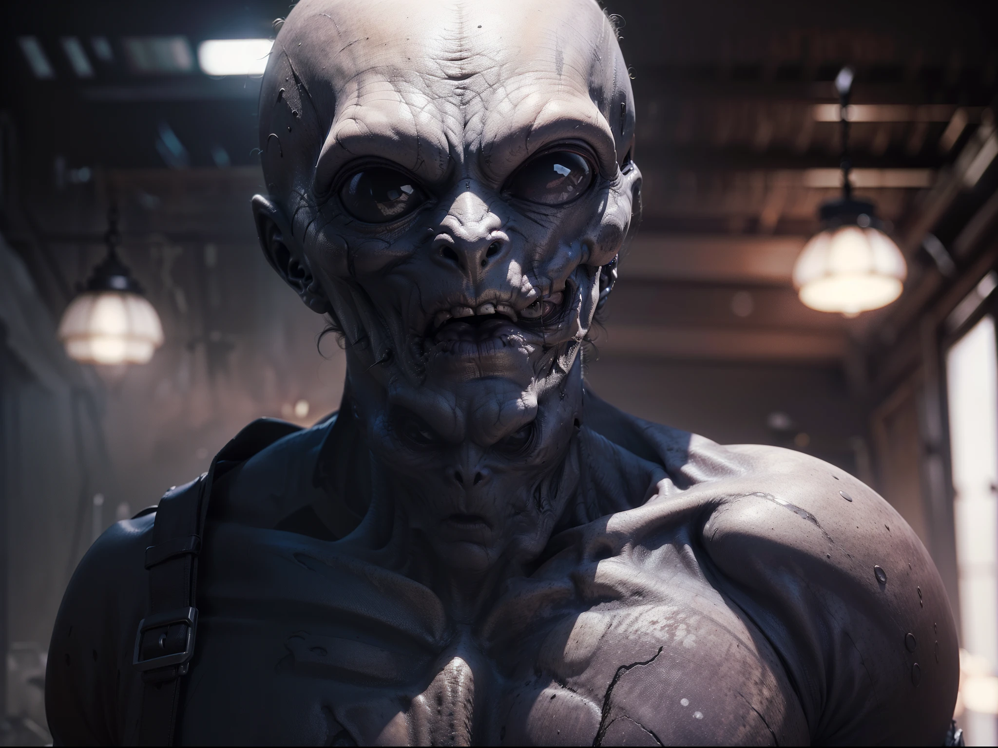 ((Man with Alien Face)), ((usando una tela masculina)), en una cocina, (Make a tea), Sombras perfectas, 8k, sombra solar, Movie Lightning, 8k, foto RAW, La mejor calidad, obra maestra, Foto en color RAW de alto detalle, , cinematic lighting, cuerpo completo,