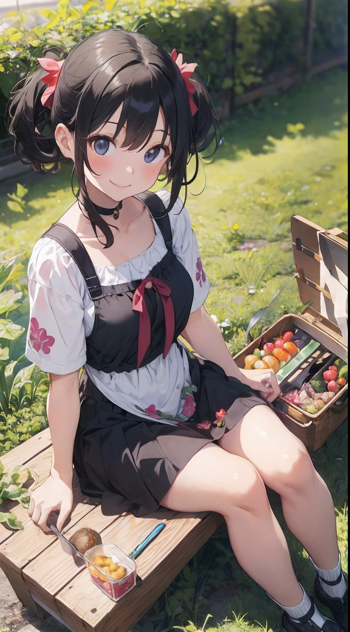 10th Generation、Small breasts、picnic、Sisters、looking at the camera、Every detail、Stylish、duo、smile
