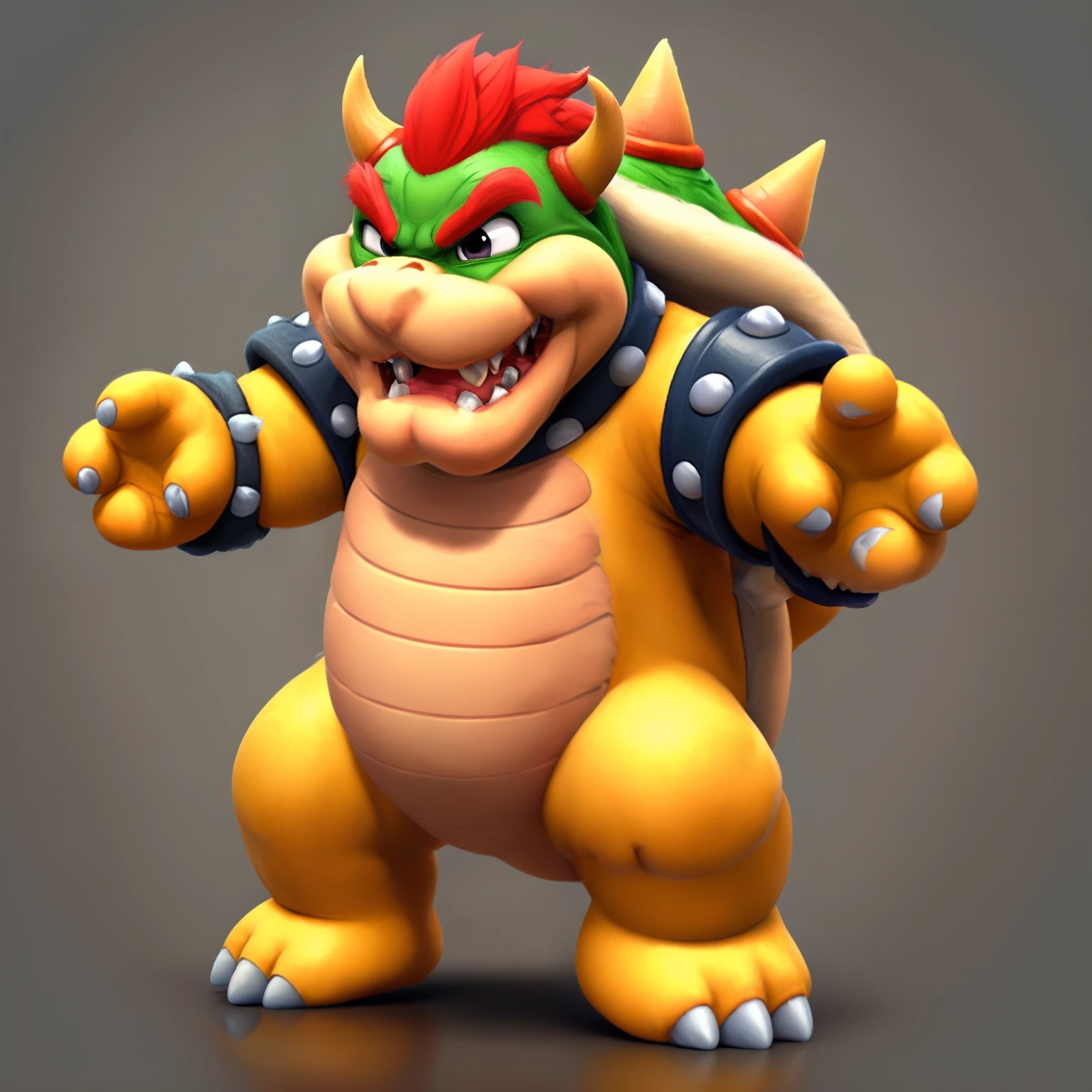 (extremely detailed, CG unity 8k wallpaper), cute Bowser, adorable, playful expression, chubby features, vibrant colors, dynamic pose, sparkling eyes, friendly smile, cartoonish style, joyful atmosphere