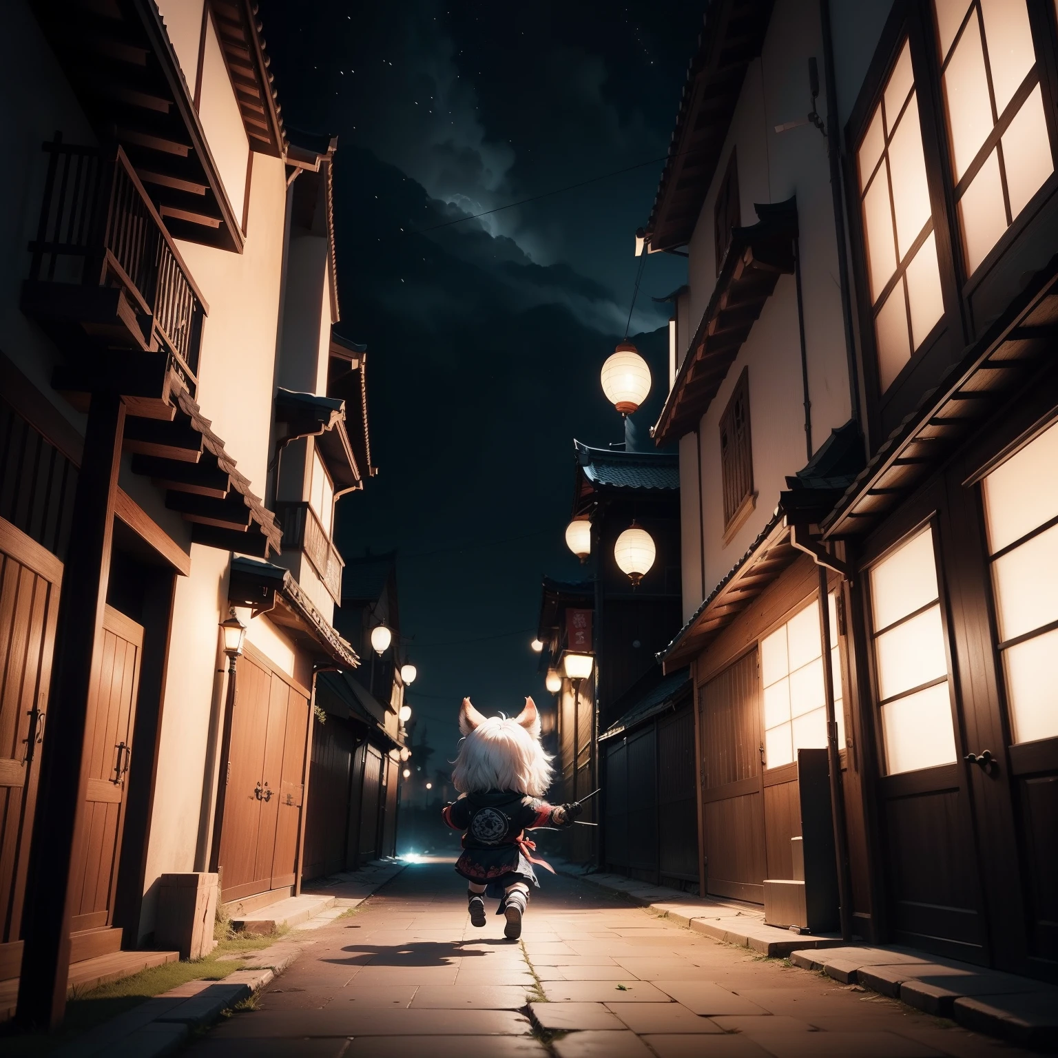 Nioh in Chibi Anime Chasing something, high quality photograph, CCTV Video - Raw Style - AR 2:3 - 200 Years