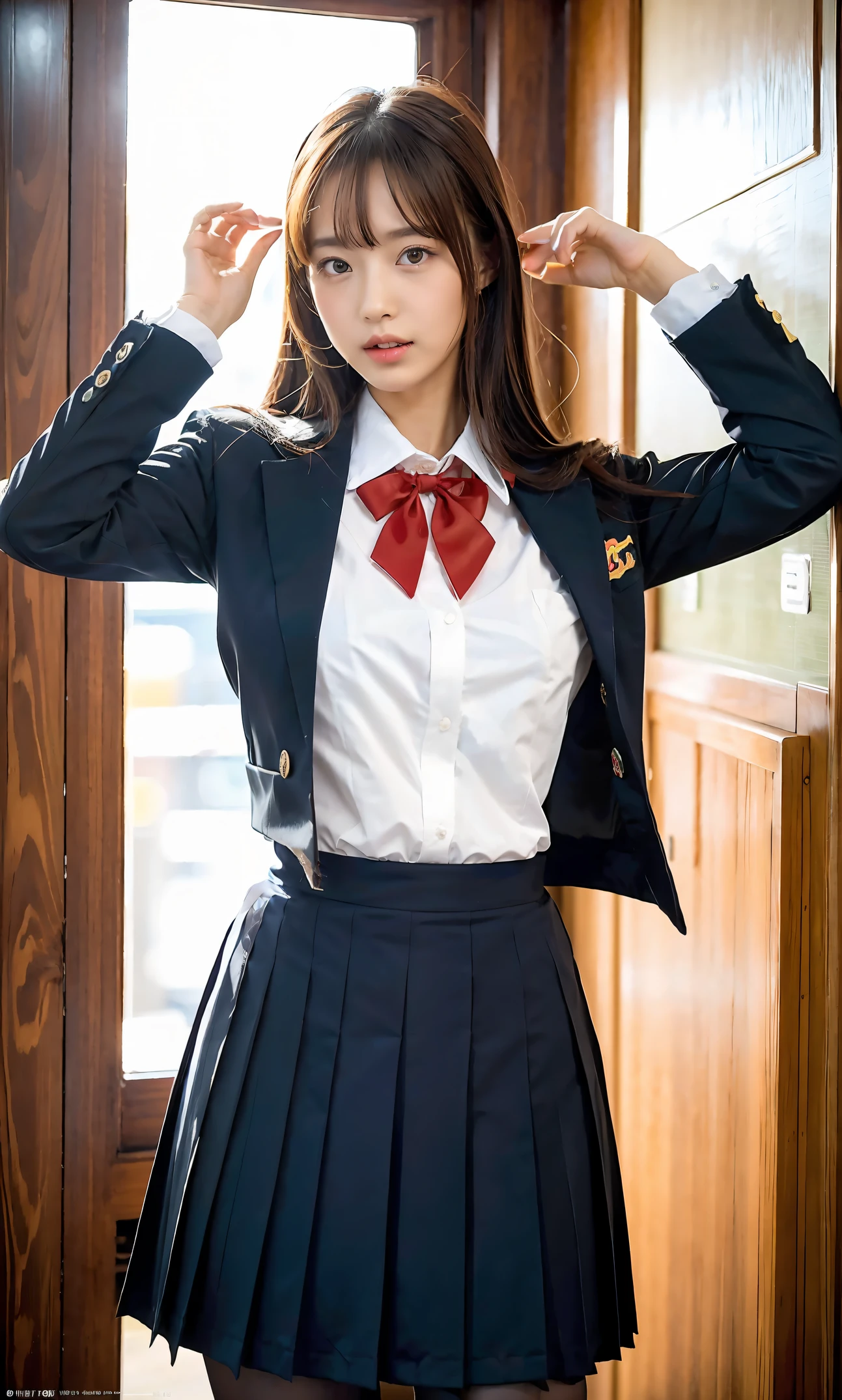 ulzzang-6500-v1.1, (raw photo:1.2), (photorealistic:1.4), beautiful detailed girl, very detailed eyes and face, beautiful detailed eyes, ridiculous, incredibly ridiculous, huge file size, super detailed, high resolution, very detailed, best quality, masterpiece, kemomimi, (((JK school uniform)), illustration, very detailed, CG, unified, 8k wallpaper, amazing, fine details, masterpiece, best quality, very detailed CG uniform 8k wallpaper, light on face, cinematic lighting, 1girl, , ((no bra)), (no panties)), ((dynamic pose)), (camel toe), (half), (pantyhose)