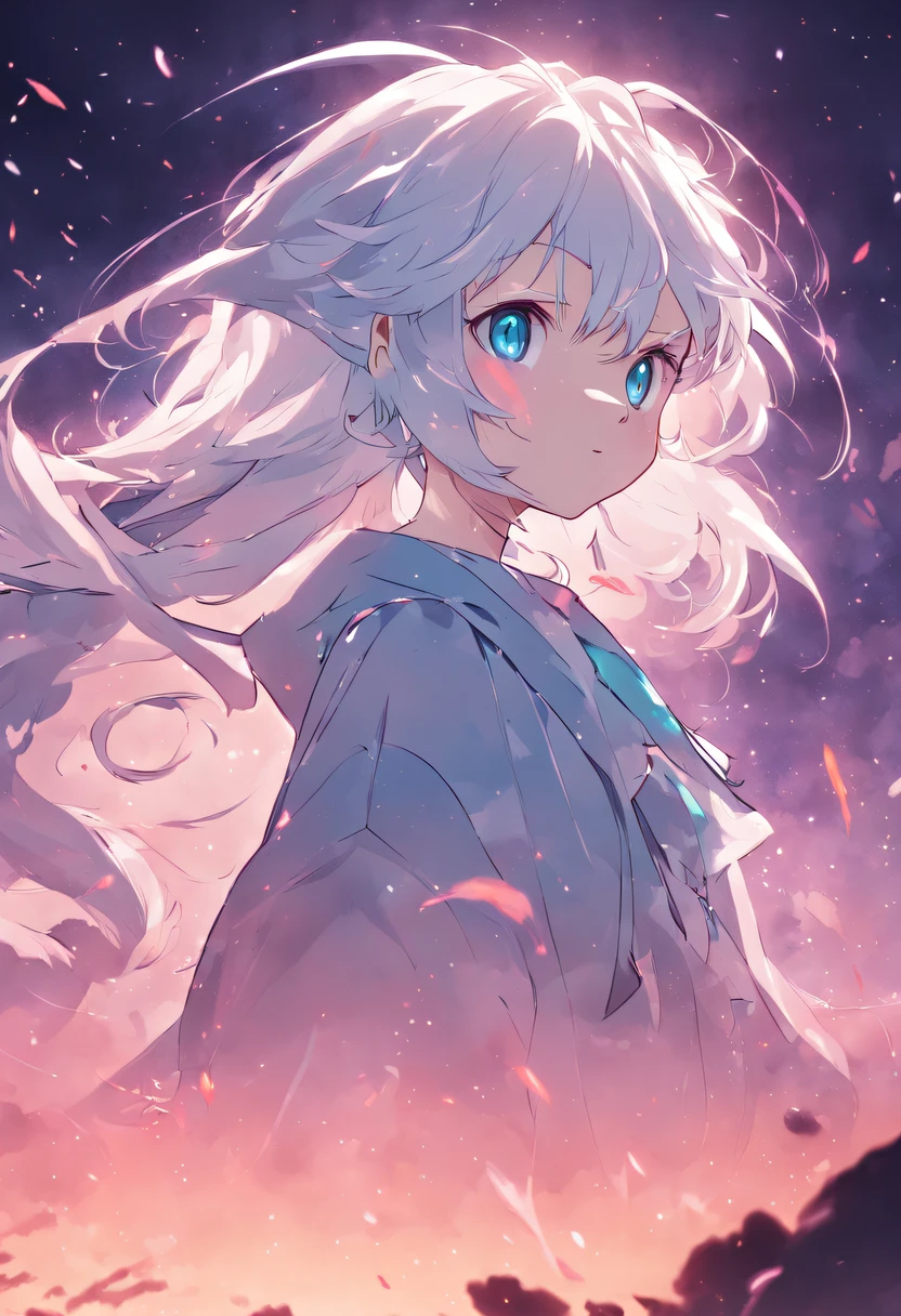 A cartoon cat with blue eyes,White hair,cute-style