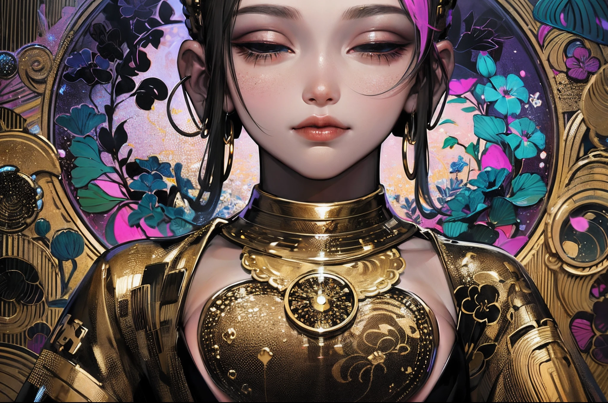**an oversized buddha image in the photography, vibrant mosashape of colorful pottery, colorful transparent glass in the style of dramatic use of lighting, dark palette chiaroscuro, manipulatedic --auto --s2