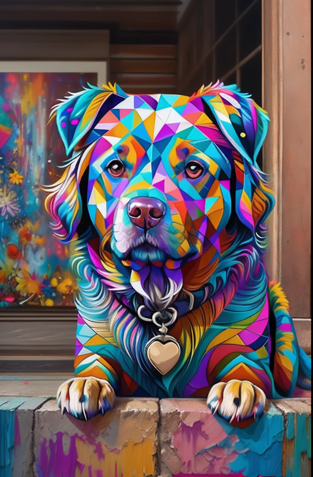 (cachorro labrador ),(melhor pose),(best angle), (better expression), Eduardo Kobra acolchoamento ,multidimensional geometric wall PORTRAIT, arte, Chibi,
Yang08k, lindo, Colouring,
Primary works, qualidade superior, melhor qualidade, Arte Oficial, Beautiful and Aesthetic, pelos coloridos,drooping ears