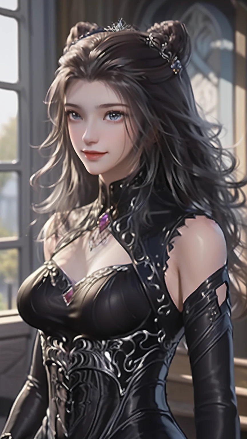 ((Best Picture Quality, 8k, tmasterpiece:1.3)), 1girl, Beautiful woman with slender abs:1.3, (Casual hairstyle), Princess dress:1.1, Ultra-fine face, A detailed eye, 二重まぶた,ssmile,Home