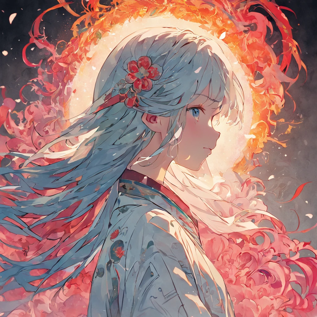 (White background:1.4),(Silhouette of a girl's head, Eyes closed, colorfull long hair, Oriental elements),(Chinese illustration:1.3,paper art:1.3, Quilted paper art:1.2),( reasonable design, Clear lines, High sharpness,Best quality, Very detailed, Masterpiece, movie light effect, 4K )
