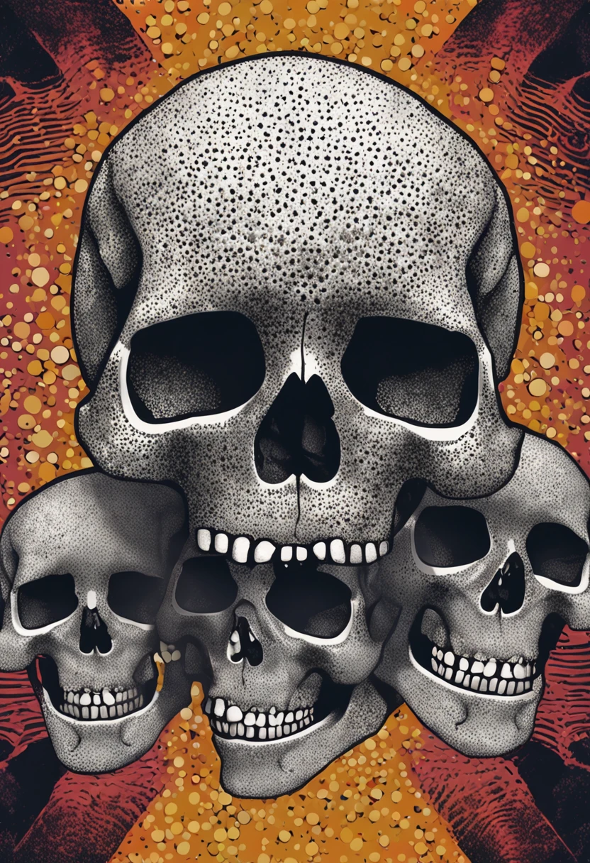 Three skulls with pointillism technique