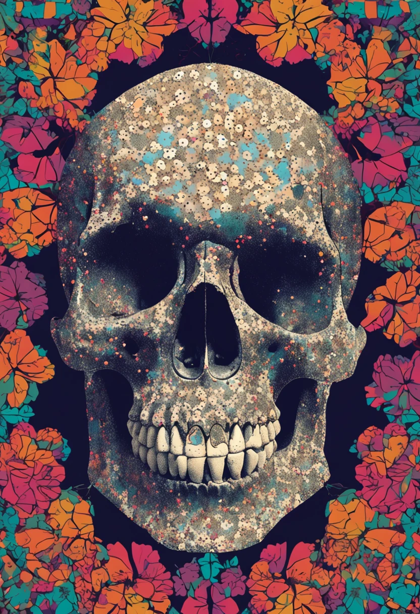 Three skulls with pointillism technique