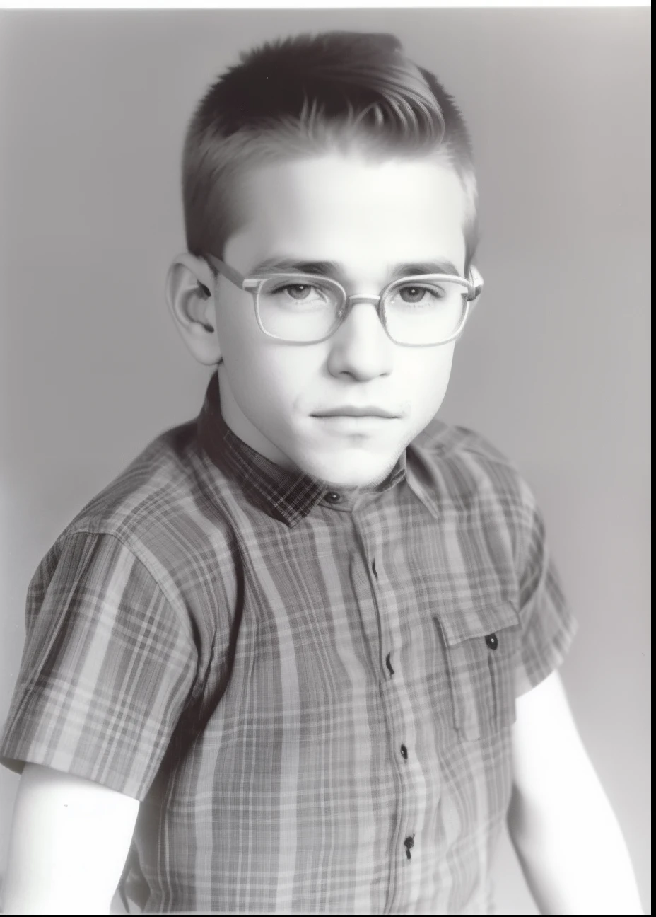 Photo of a boy wearing glasses and plaid shirt, foto do perfil, old yearbook photo, Jovem Jim Caviezel, Tyler, cerca de 3 5 anos, Wayne Haag, Joe Biden bonito, with glasses and goatee, 1 9 7 5 foto, quatro anos, historical picture, foto de perfil, Elton John 25 anos, Gary