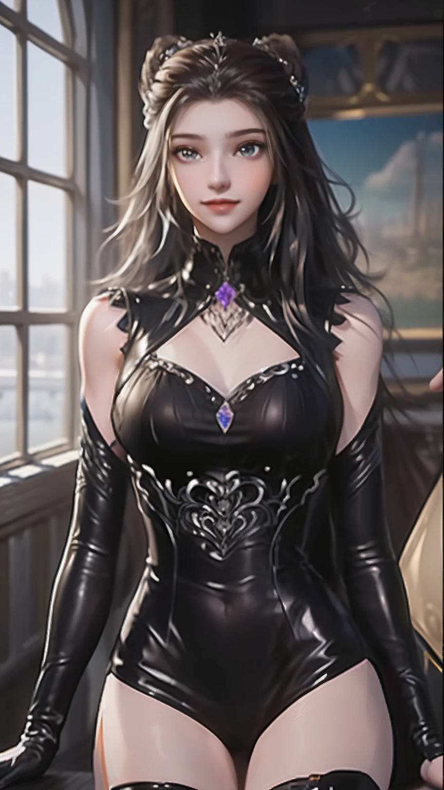 ((Best Picture Quality, 8k, tmasterpiece:1.3)), 1girl, Beautiful woman with slender abs:1.3, (Casual hairstyle), Princess dress:1.1, Ultra-fine face, A detailed eye, 二重まぶた,ssmile,Home, fullbody