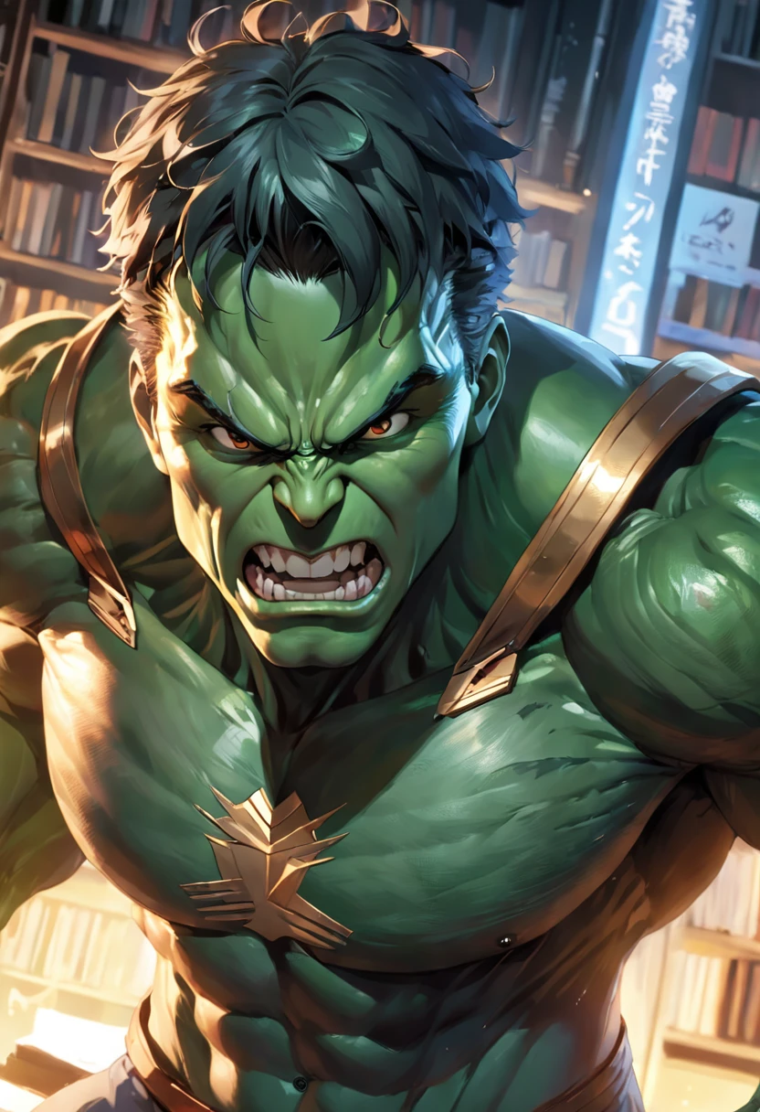 (((Como o Hulk lendo um livro numa biblioteca)))，The visual detail of 8K is apprehended to the extreme，HD delicado，Facial expressions are well represented，The details of the eyes are realistic and pious，The details of the suit are meticulous，A fusion of the unique style of Marvel and DC，Visuais ultrarrealistas，Dynamic film composition，amazing detail，The image is sharp and clear，The details are exquisitely detailed，A luz da noite cria perfeccionismo，Estilo realismo premiado，Efeito de luz mal-humorado。