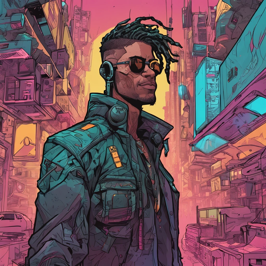 Crie a arte de um personagem humano jovem masculino, vestindo jaqueta de trincheira longo, inspirado no jogo Shadowrun, Fantasy Cyberpunk Noir, cyberpunk noir,