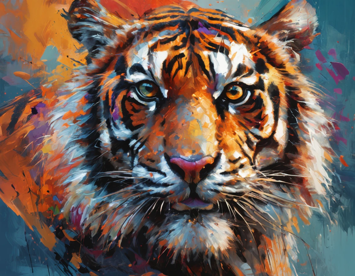 "an abstract oil painting of a majestic tiger."