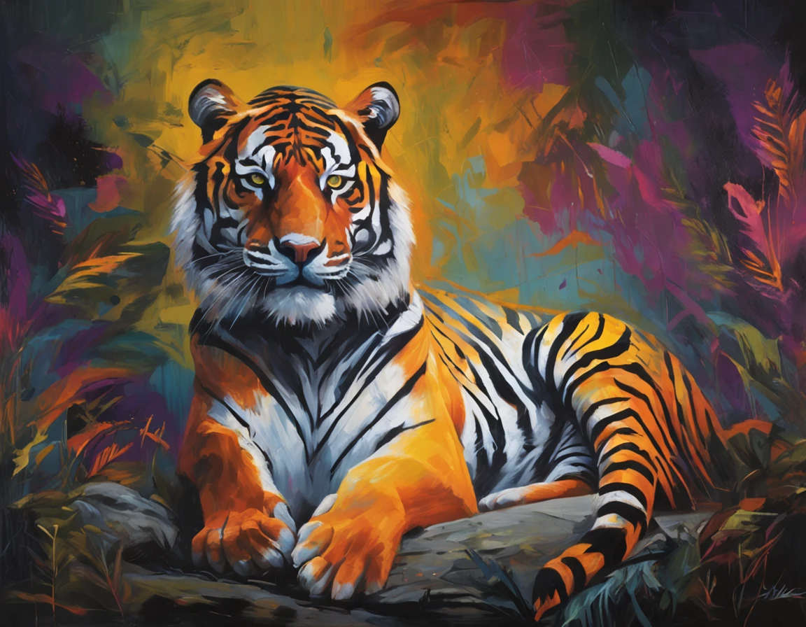 "an abstract oil painting of a majestic tiger."