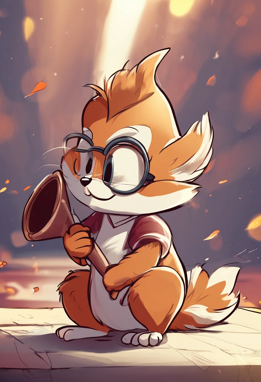 Cartoon squirrel holding a stick up, 1024x1024, mascote com, Illustrations of mascots, personagem bonito dos desenhos animados, high school mascot,usar roupas,Backgrounid branco
