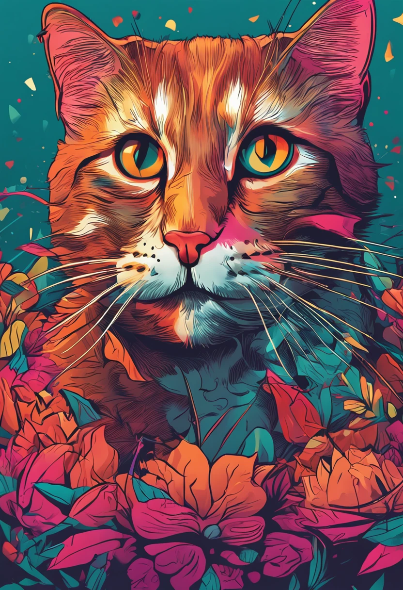 make a unique design of cat with using bright colours