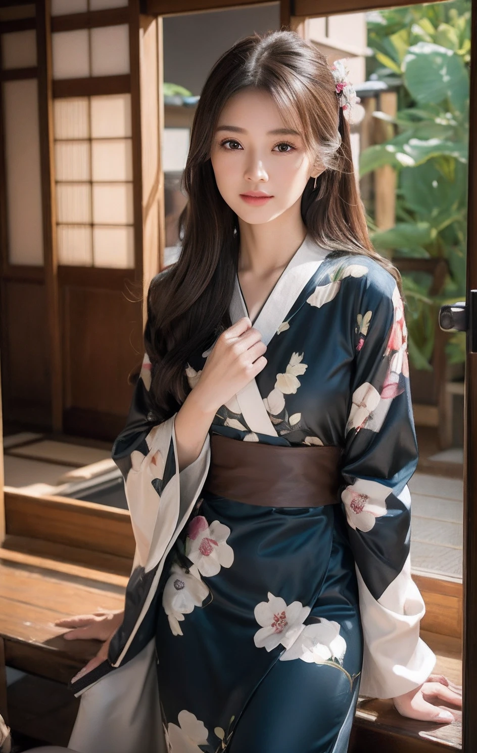 (Photorealsitic:1.4), (NSFW、(Photorealsitic:1.4), (Small face and small chin、thin jaws、Beautie、Top image quality:1.0), NSFW, masutepiece,Best Quality,ultra-detailliert, 8k RAW photo, Japanese 0.1 : Korean 0.1 : Taiwan 0.3、(超A high resolution:1.0), 8K, Raw photography, (masterpiece:0.2), (pureerosface_v1:0.5)、(Best Quality Detail:1.2)、realisitic、8K UHD、hight resolution、(1girl in:1.2)、The ultra-detailliert、High quality textures、intricate detailes、A dark-haired、length hair、Black colored eyes、a handsome、Beautie、Hair is up、Like a ponytail、Women's hairstyles in the Edo period、)Han Feng、the best quality t、Original、、Very rich detail、masuter piece、Gorgeous girl、Very detailed、nffsw、8K、refined face、wide robe with large sleeves、japanese kimono、Red kimono、the best quality t,Original,,Very rich in detail,masuter piece,Very detailed,nffsw,8K,refined face,Hair is fine,Atmosphere,must,wide robe with large sleeves、detaileds、Highly detailed ajc、High quality shadows、Detail Beautiful delicate face、Detail Beautiful delicate eyes、depth of fields、Ray traching,1girl in, japanaese girl, Cute, slender, Black kimono, Kimono with Japanese pattern,Floral scrunchie, Beautiful skin, Facing the front,Sit down, Sit upright and say thank you,Align your hands elegantly,Smile faintly The Land of Japan,Japanese garden,Luxury Japanese-style room, skyporn, Magic Hour, (Realistic:1.3), Finely detailed, quality, (masutepiece:1.2), (Photorealistic:1.2), (Best Quality), (Intricate details), Ray tracing,Best Quality,Small contours、Gentle smile、Mouth closed、(( American female model 、small jaws、thin jaws、:0.3 ))ultra-detailliert, 8k RAW photo, Top image quality:1.0), (perfect eyes、straight haired、small jaws、thin jaws、Red yukata、Right and left eyes are the same size、超A high resolution:1.0) Photorealsitic:1.4), (Top image quality:1.0), (超A high resolution:1.0), 8K, Raw photography, (masterpiece:0.2), (perfect eyes、long big eyes、Colossal tits、large full breasts、Lashes、dual、pureerosface_v1:0.5)、(big eye、brown