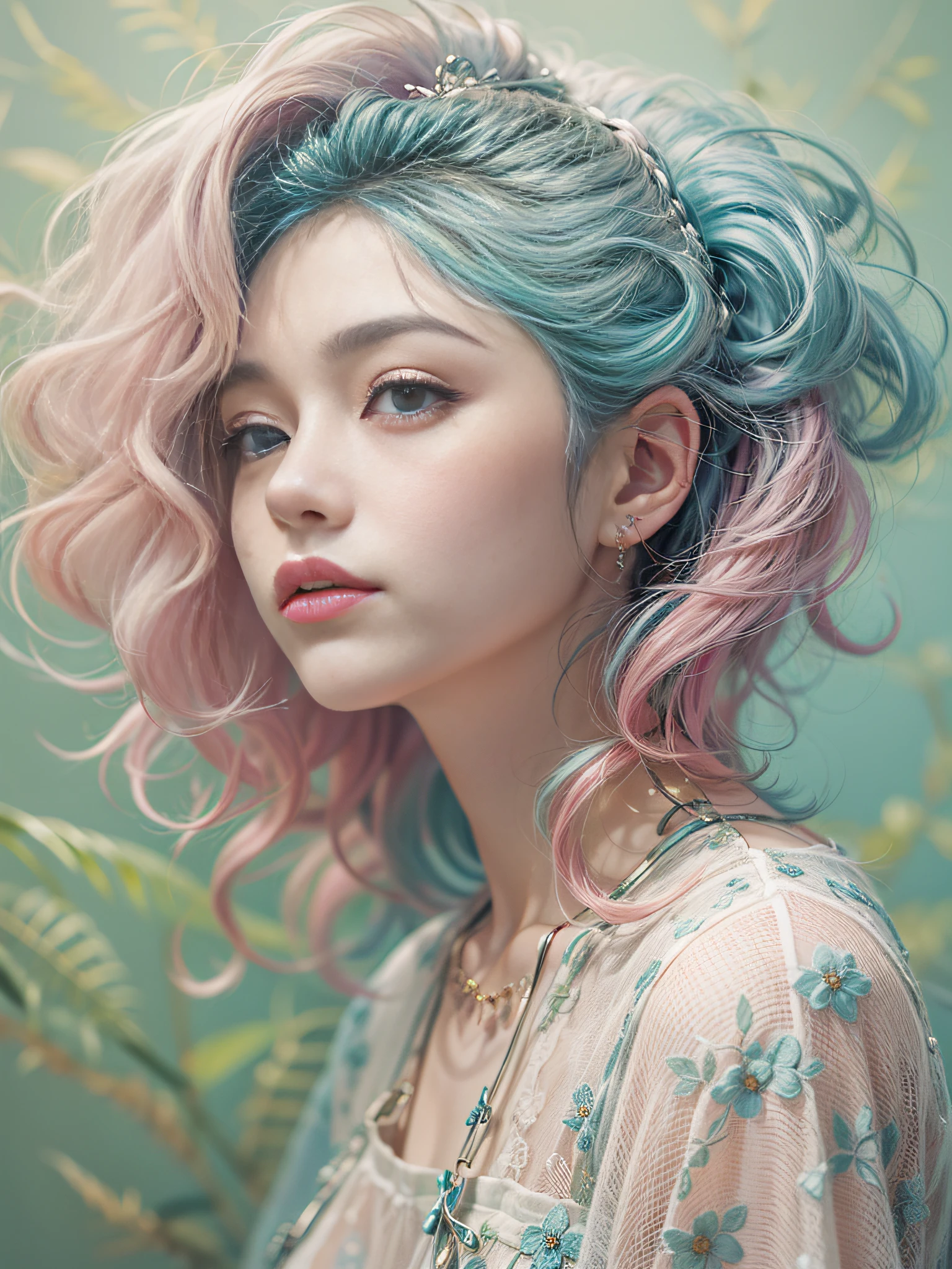 beautiful Girl(Solo)、Photo、Fantastical、(Loretta Luxe:1.3)、PastelColors:0.6、hitornfreckles、surrealism:1.1、highcontrast、ultra-detailliert、8K、Surreal hairstyle(Single color)、