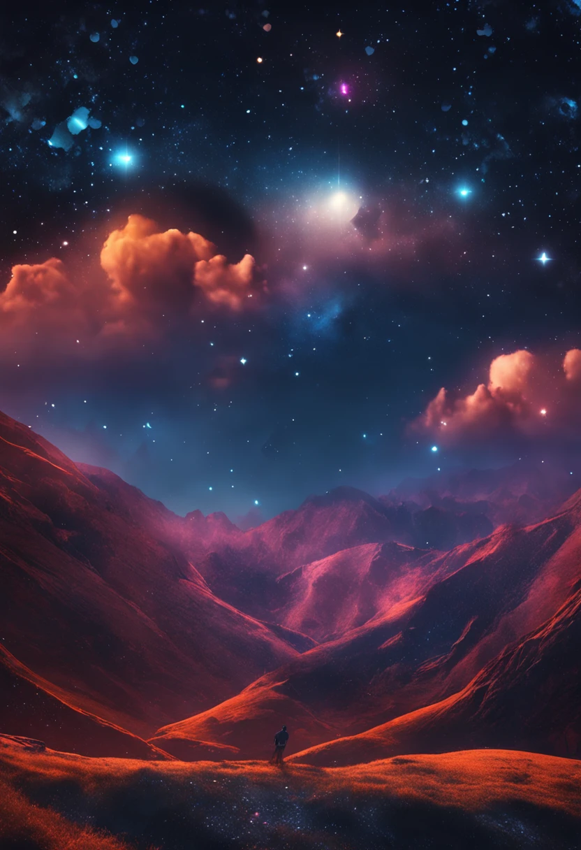 starry sky with photorealistic planets