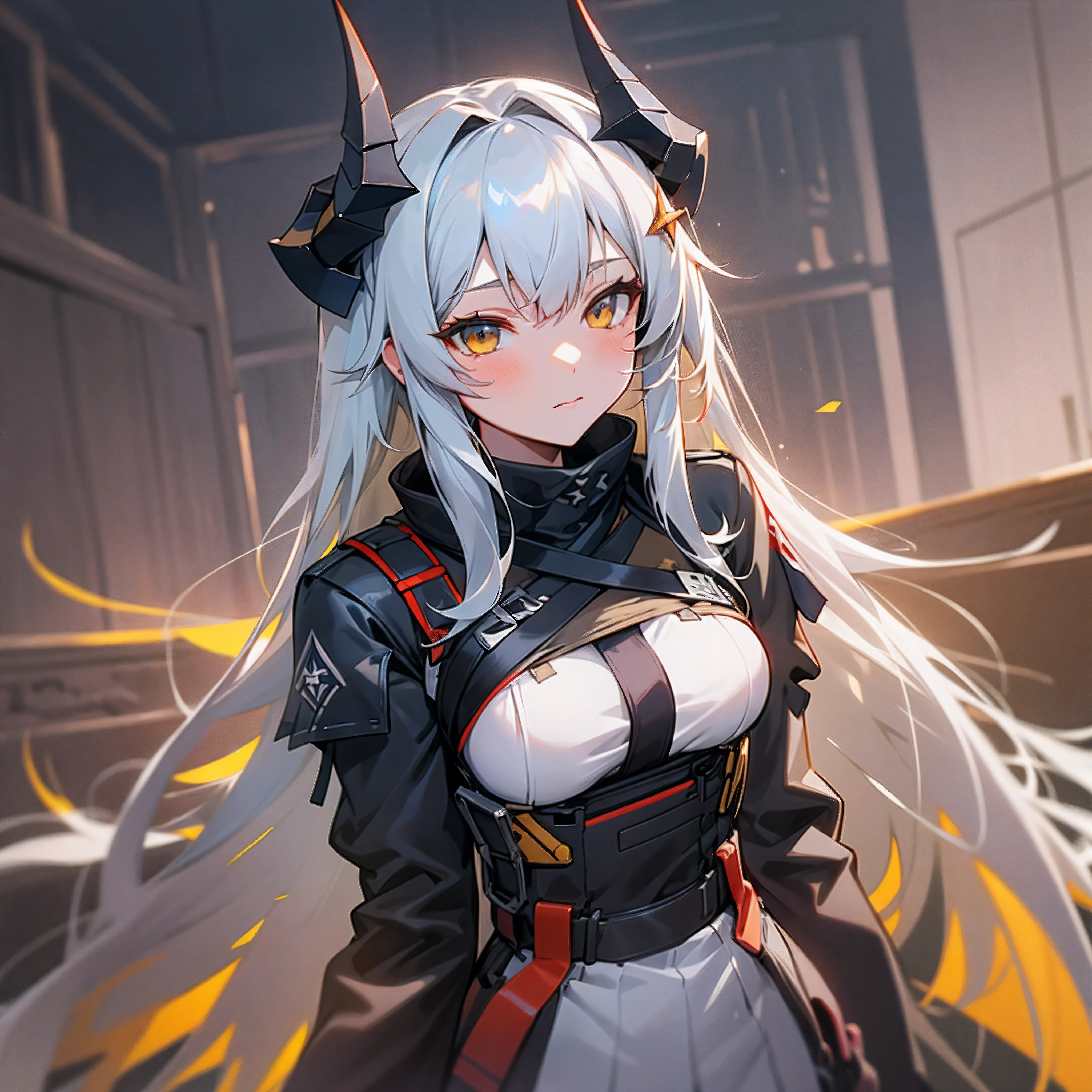 black and white hair, yellow eyes, cat ears, wet maid outfit, visible underwear, angry expression, Ultra detailed, big breasts, humidity, rain, hand focus