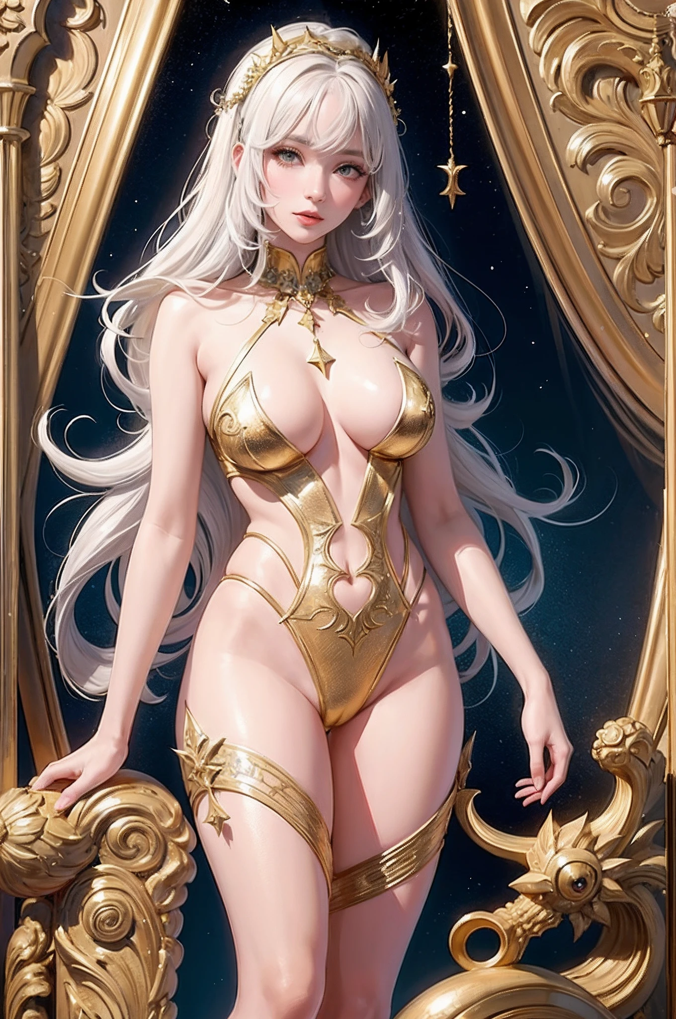 (tmasterpiece,top Quority,best qualtiy,offcial art,Beautiful and aesthetic:1.2),(1girl),Extremely detailed,Colorful,highestdetailed,offcial art,统一 8k 壁纸,ultra - detailed,Beautiful and aesthetic,big breasts beautiful,tmasterpiece,best qualtiy,(zentangle,datura,Tangles,entangled),holy rays,gold foil,Gold leaf art,glitter drawing,PerfectNwsjMajic,Spandex tights,white straitjacket,White panty hose,Clothing exposure