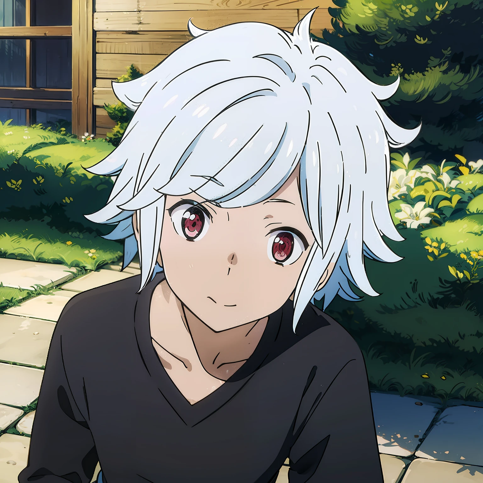 menino anime, , Guindaste do sino, cabelos brancos, olhos vermelhos, faca, roupas cor-de-rosa