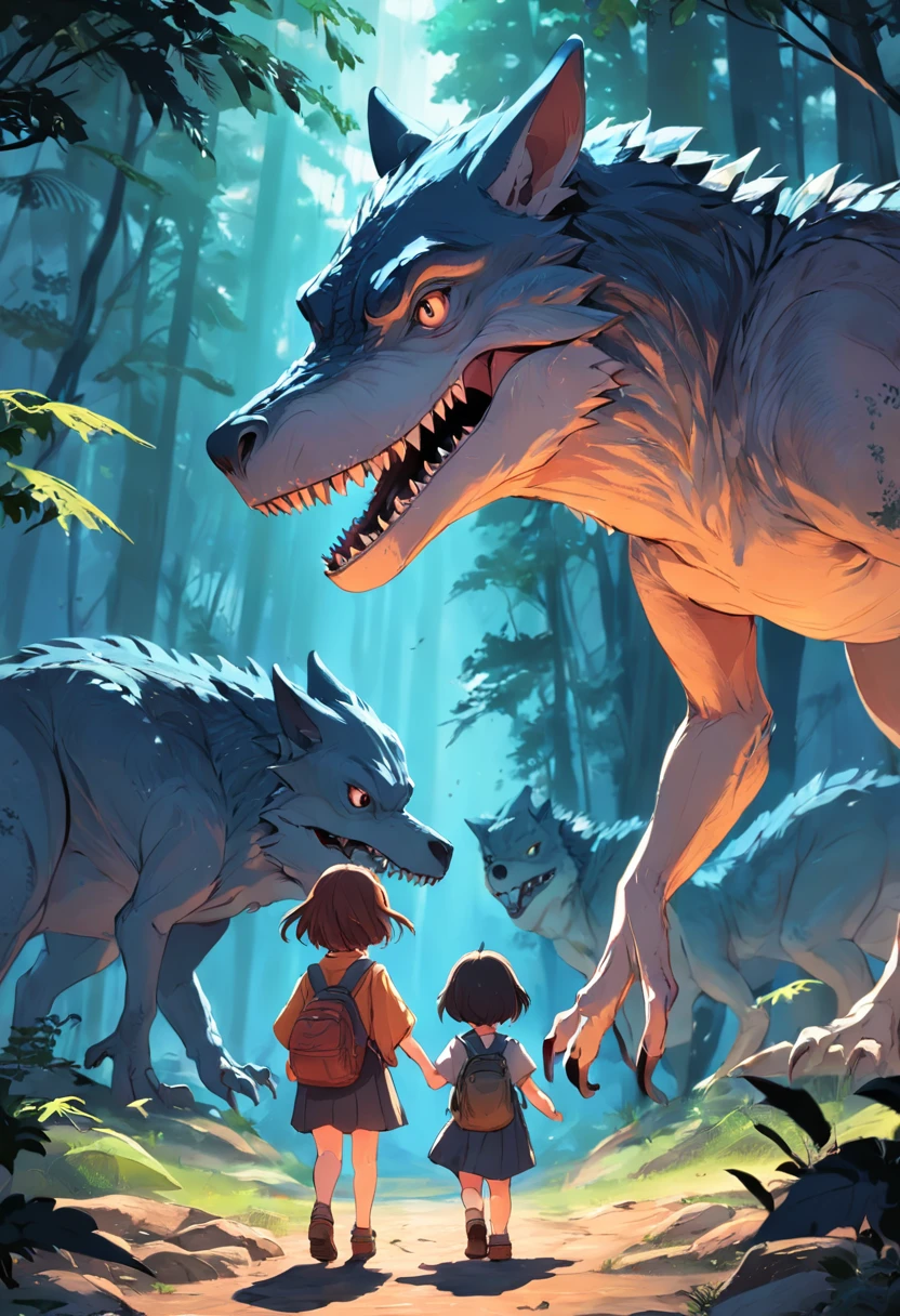 Dinosaurs carry wolves、Illustrations for children