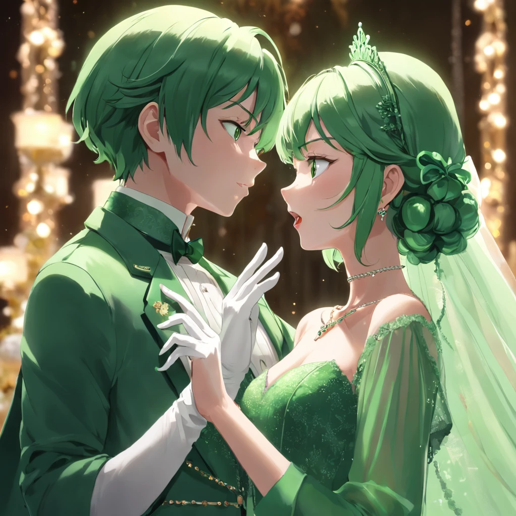 Izuku midoriya wedding dress without chiches male gender green hair and green eyes anime style the solo