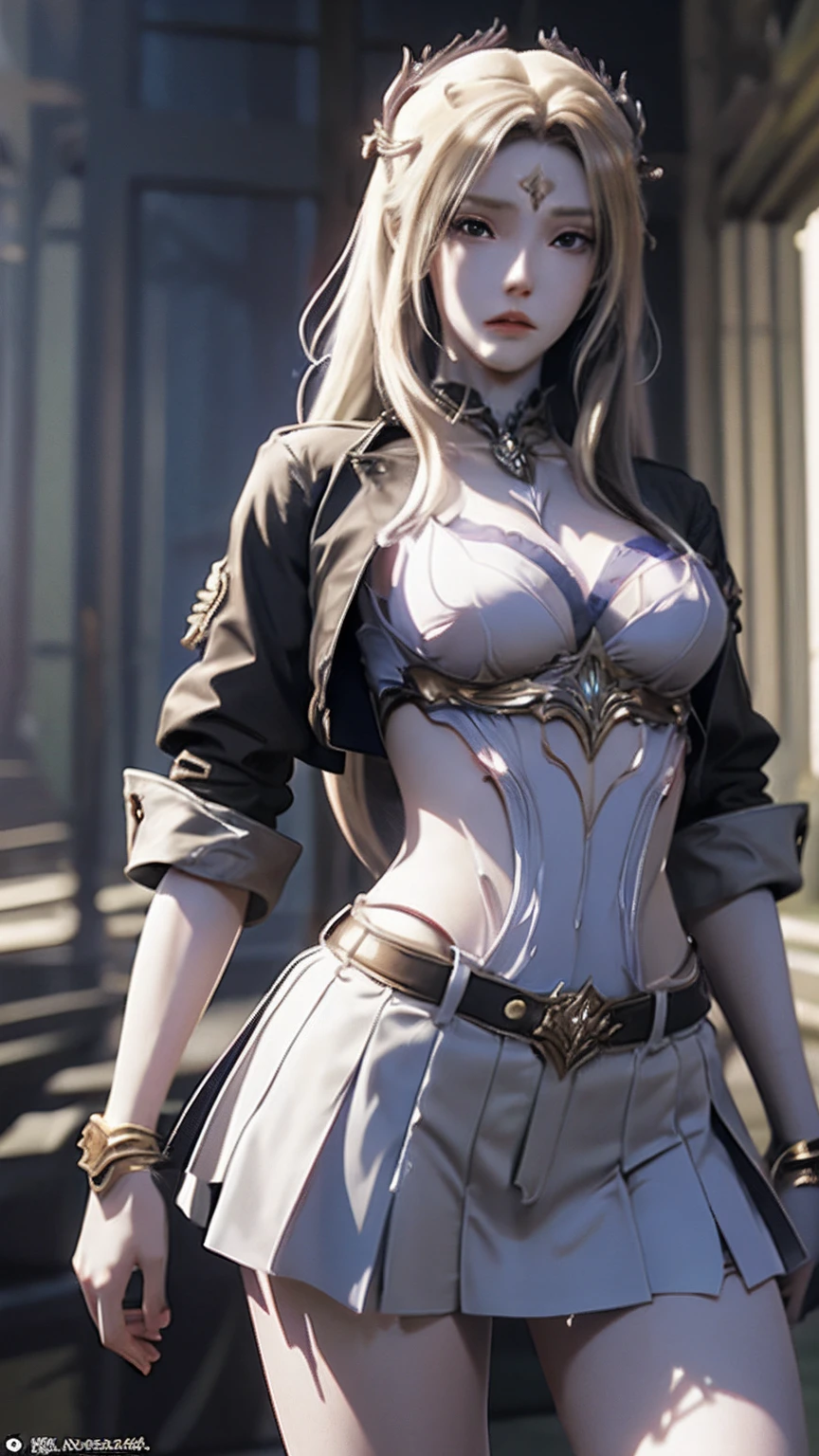 anime - style image of a woman in a short skirt and jacket, a photorealistic painting by Kentaro Miura, Trend of CGsociety, conceptual art, Smooth anime CG art, made with anime painter studio, Realistic anime 3 D style, photorealistic anime girl rendering, drawn in anime painter studio, Photorealistic anime, anime styled 3d, 3 d anime realistic