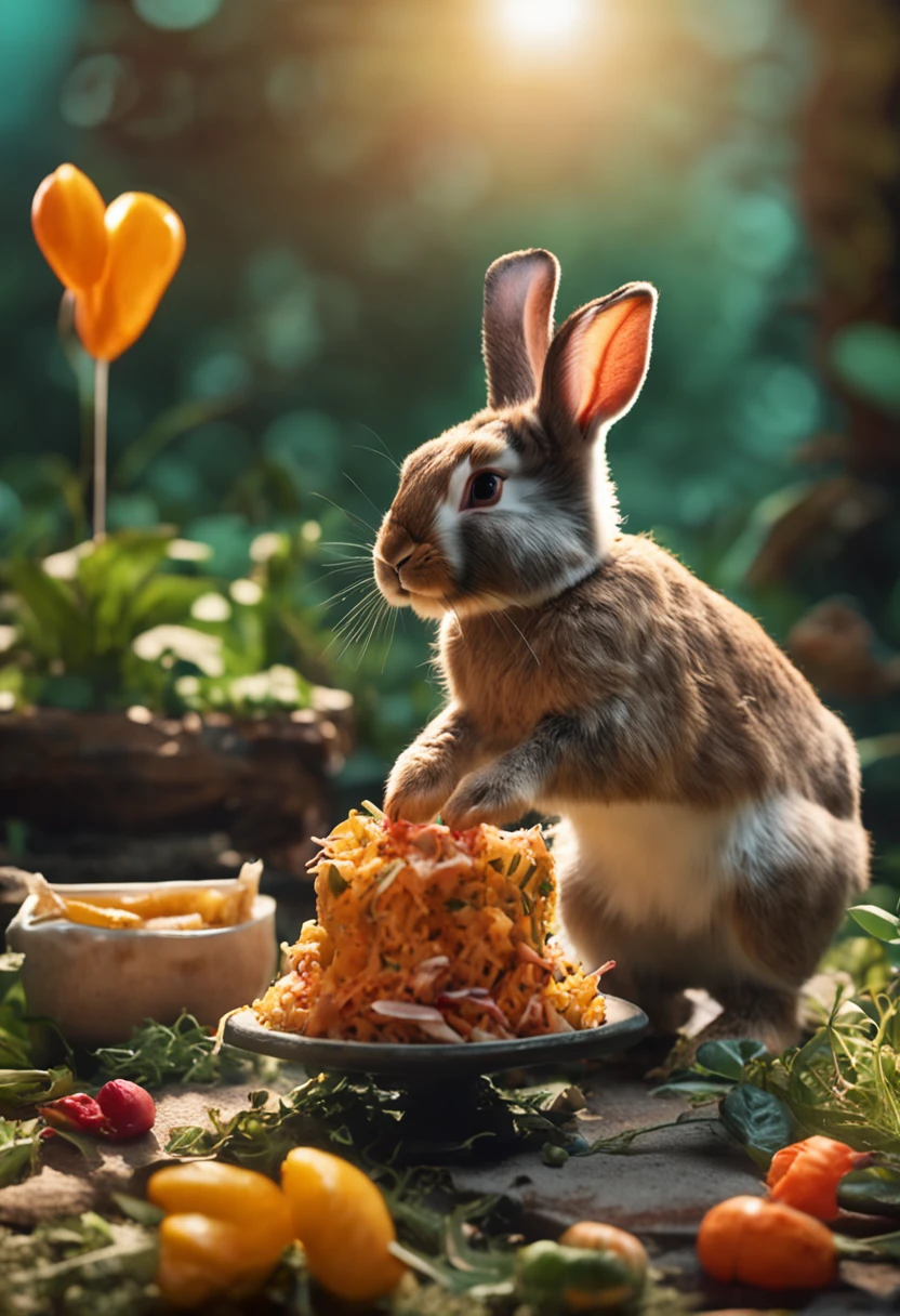 rabbit having lunch with the other animals