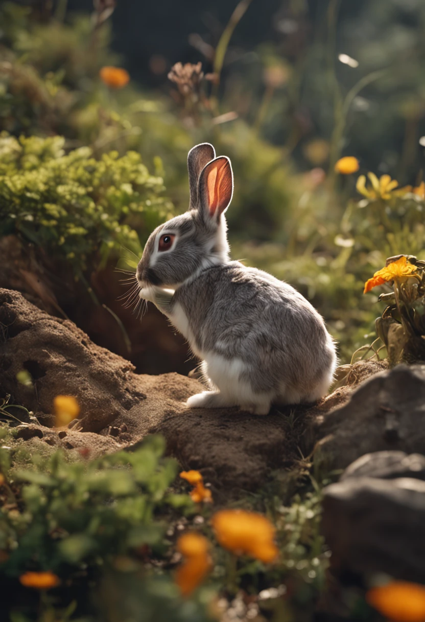 rabbit having lunch with the other animals
