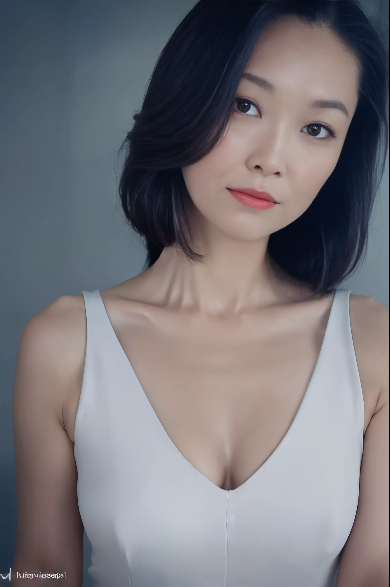 random pose, mix4, (8k, RAW photo, best quality, masterpiece: 1.45), (realistic, photorealistic: 1.37), one girl, cute, cityscape, night, rain, wet, professional lighting, photons mapping, radiosity, physically based rendering, gradient black hair, gray hair, short curly hair, handsome, girl, Deep V-neckline slip dress, pale skin, top quality photo, high res, 1080p, (clear face), (detailed face description), (detailed hand description), (masterpiece), (exquisite CG), extreme light and shadow, disheveled hair, master work, rich details, (fine facial features), (highest quality photo), (masterpiece), (detailed eyes), look in front of you eyes, fine clavicle, (huge breasts:1.47),