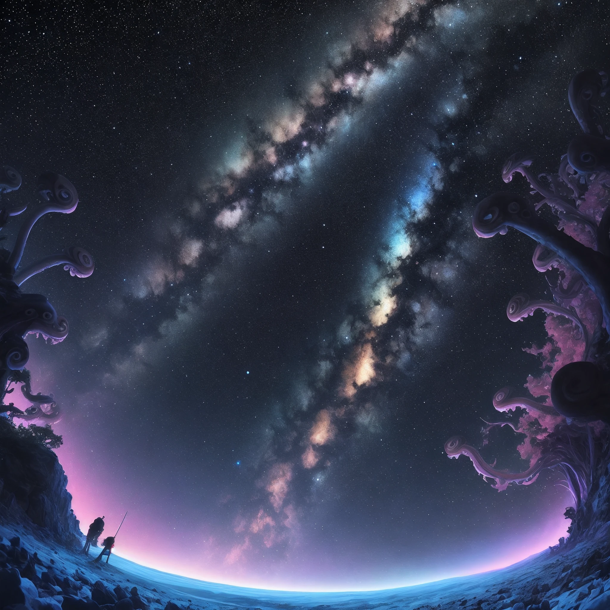 Countless huge tentacles in the starry sky wrapped a week