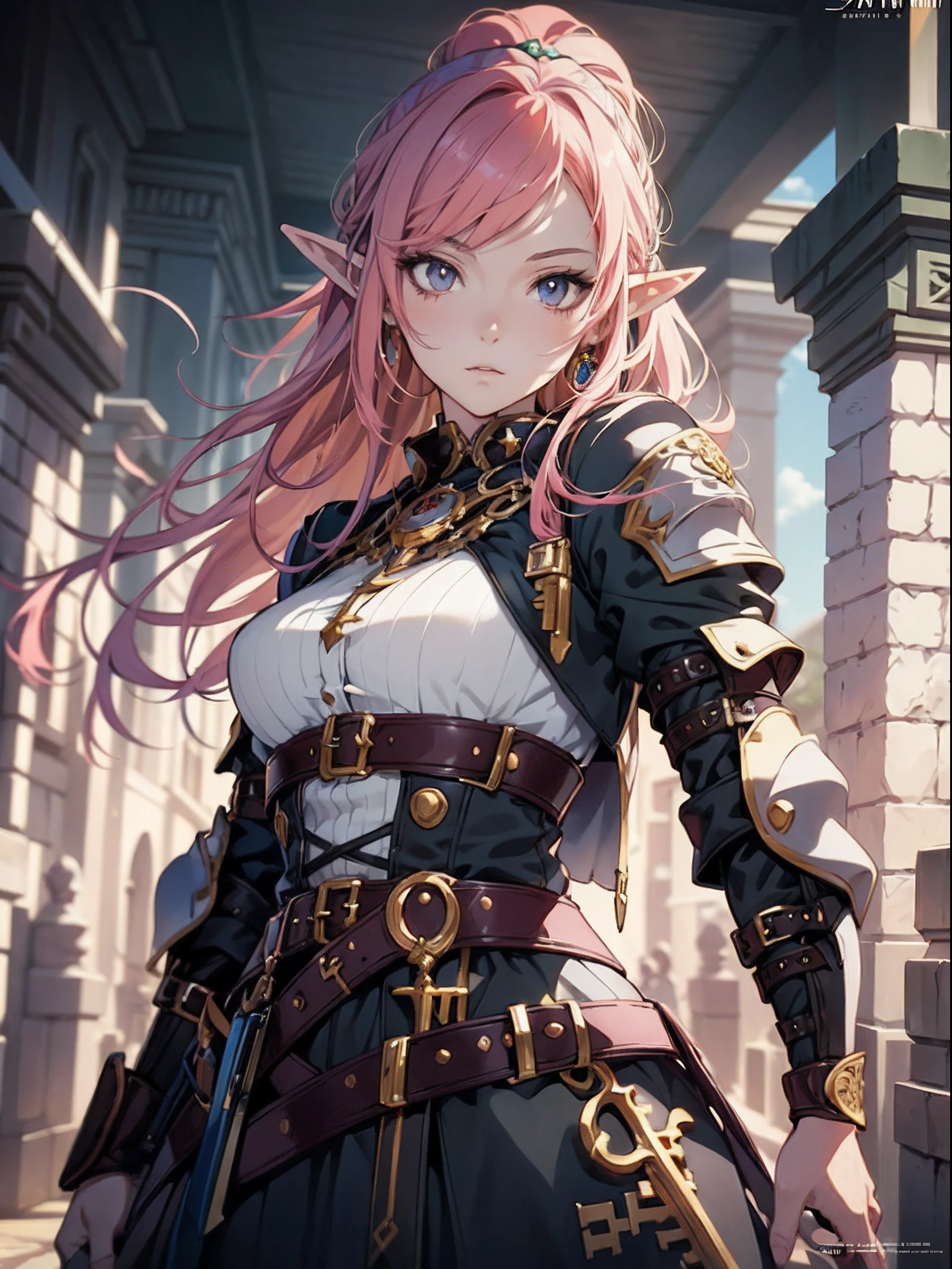 anime girl in a dress , pink hair, cushart krenz key art feminine, portrait knights of zodiac girl, detailed key anime art, high detailed official artwork, detailed digital anime art, trending on artstation pixiv, 2. 5 d cgi anime fantasy artwork, detailed anime character art, alluring elf princess knight, astri lohne